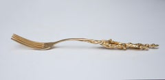 Gabriella Crespi Gocce Oro 24-Carat Gilded Fork Signed