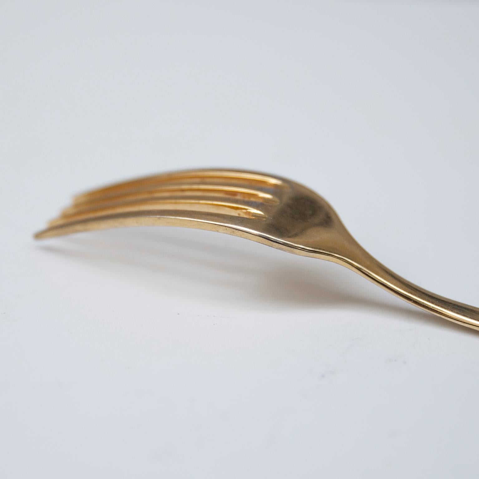 Gabriella Crespi Gocce Oro 24-Carat Gilded Fork Signed In Excellent Condition In Munich, DE