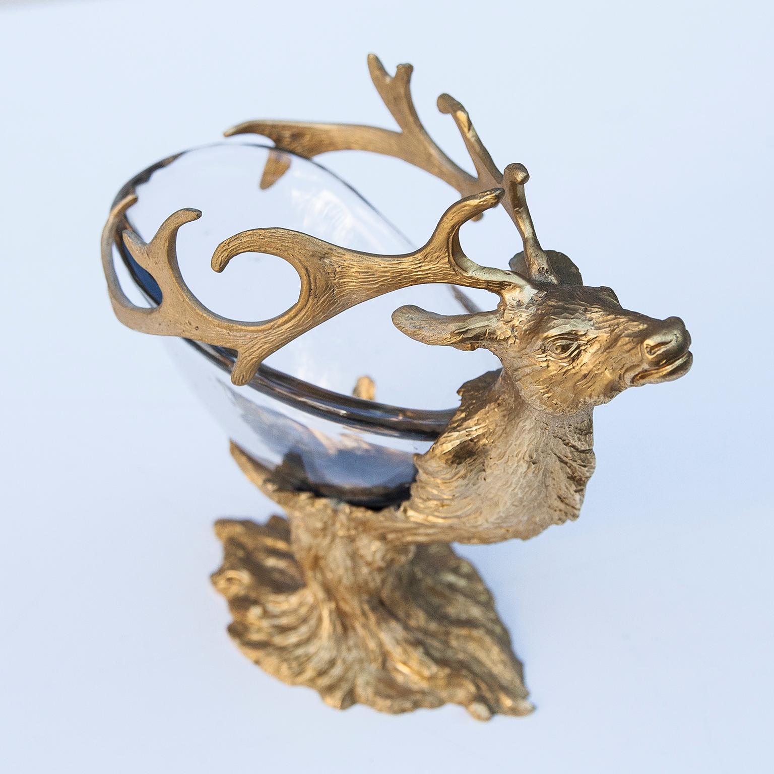 Italian Gabriella Crespi Golden Deer Glass Bowl