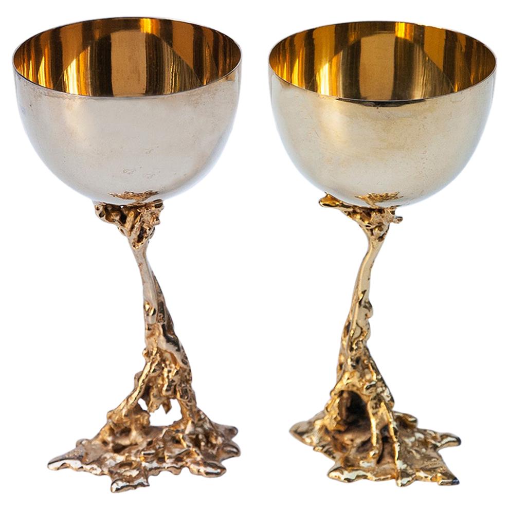 Gabriella Crespi Golden Gold-Plated Wine Cups For Sale