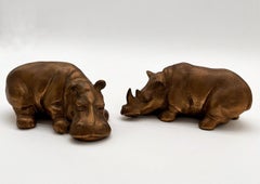 Gabriella Crespi "Nilpferd und Rhinozeros" Bronzeskulpturen aus der Tierwelt