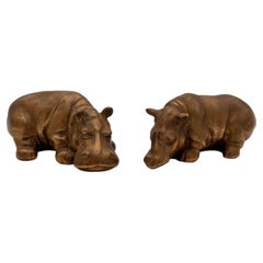 Gabriella Crespi "Nilpferd und Rhinozeros" Bronzeskulpturen aus der Tierwelt