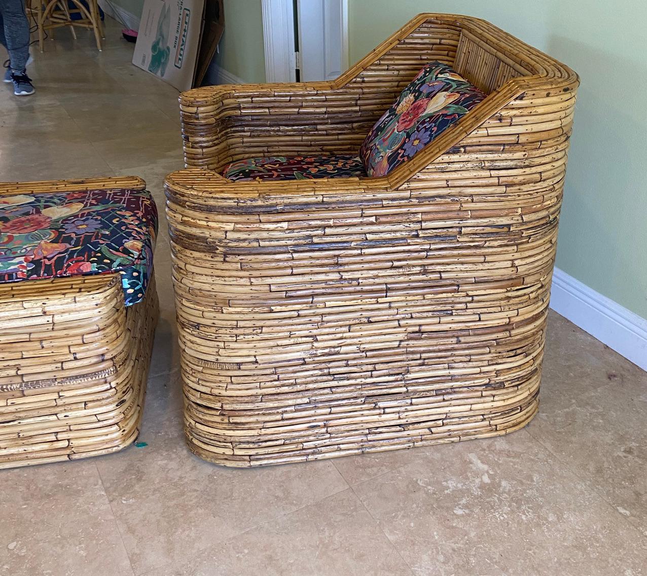 Mid-Century Modern Bamboo Rattan Lounge Chair and Ottoman For Sale