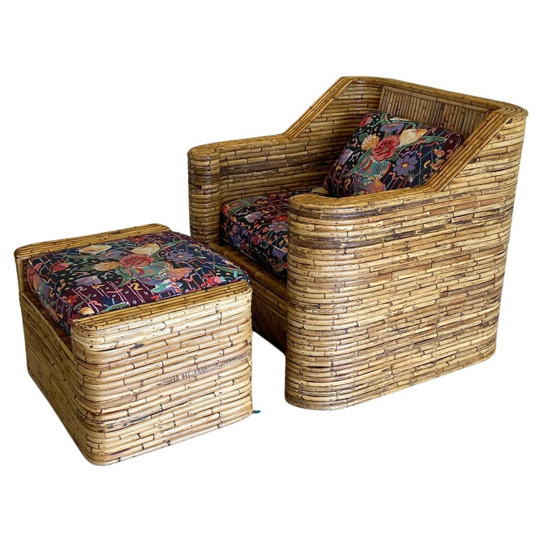 Bamboo Rattan Lounge Chair and Ottoman