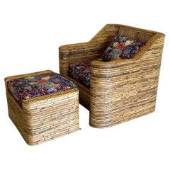 Bamboo Rattan Lounge Chair and Ottoman