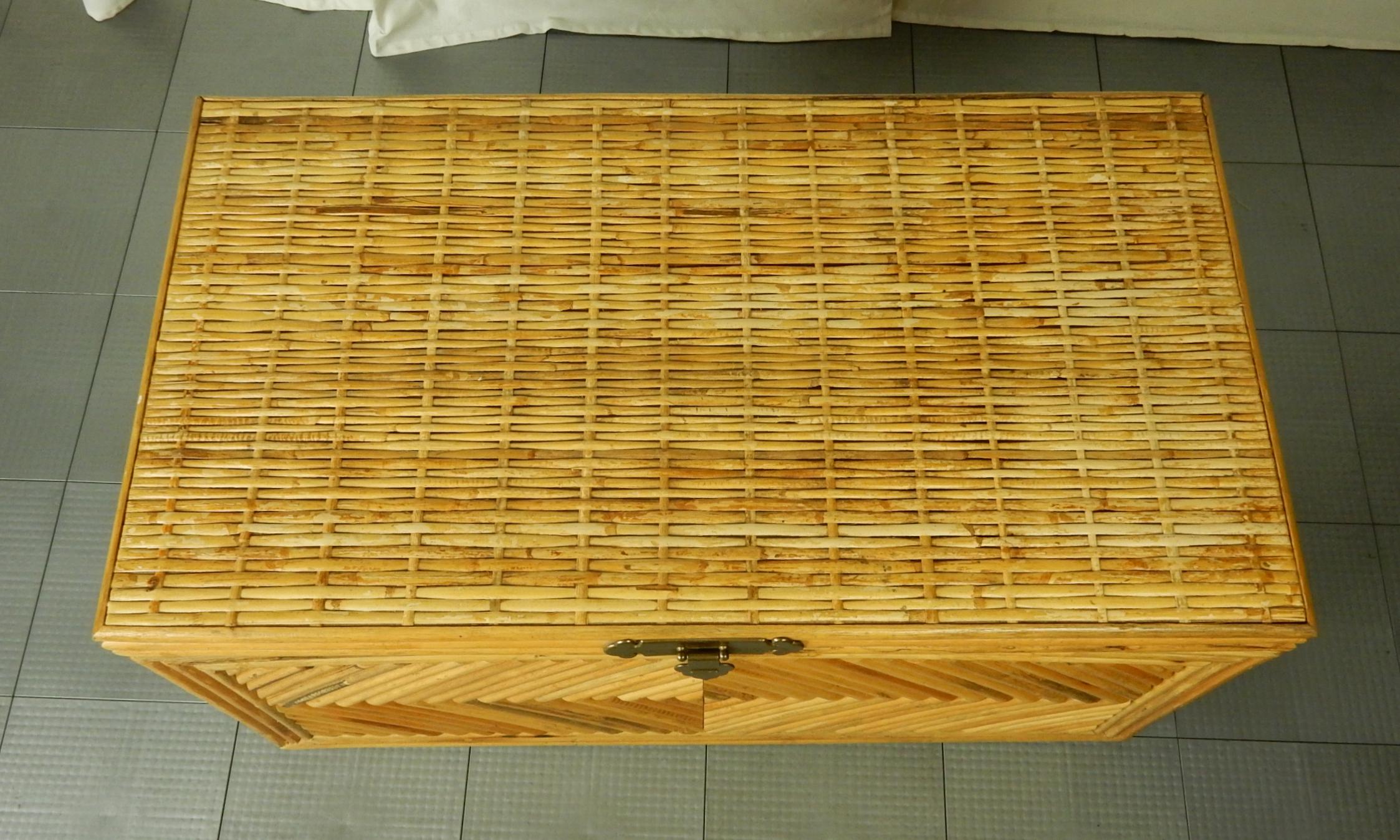 Organic Modern Wicker Rattan and Brass Chest or Coffee Table