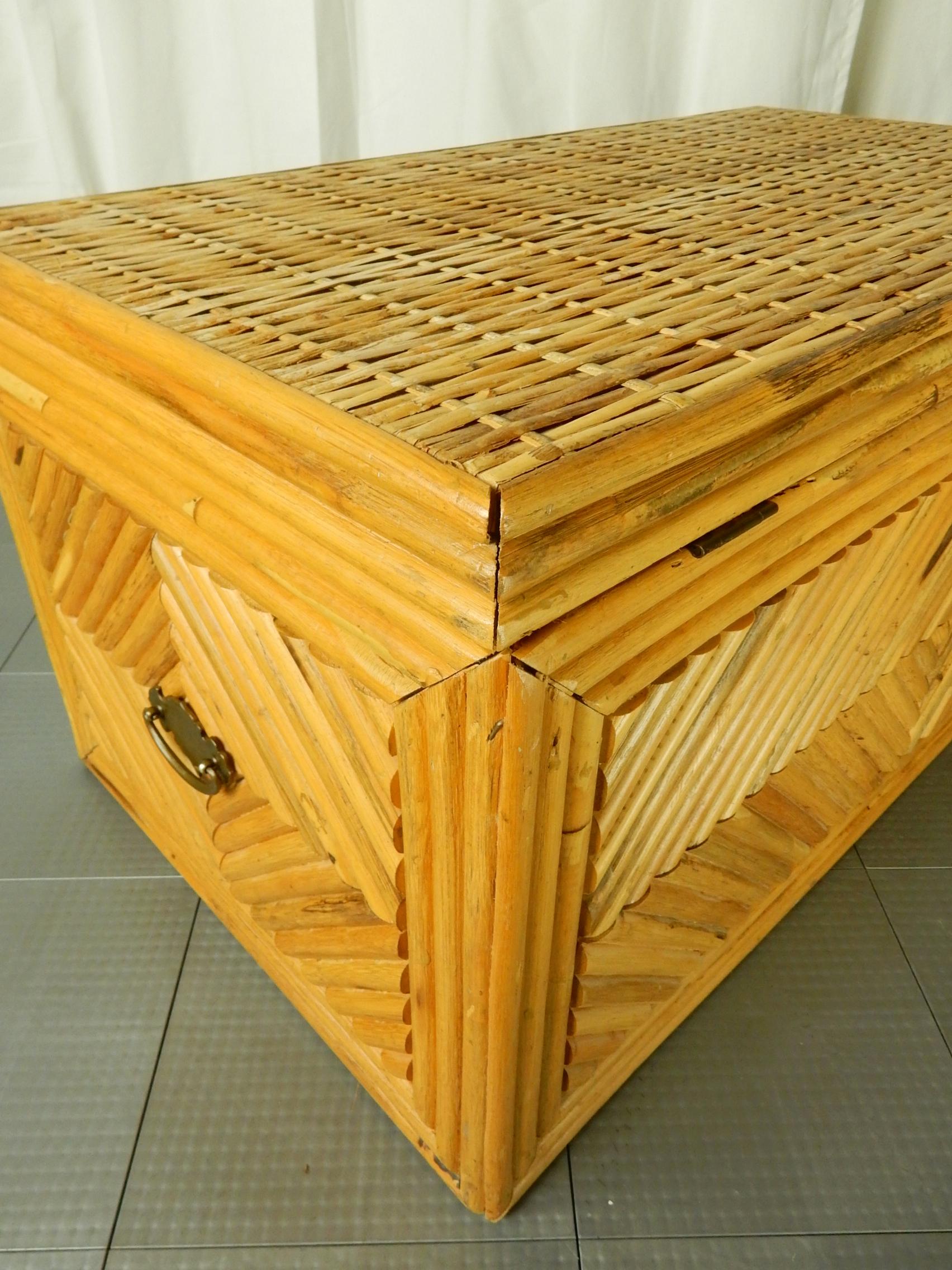 Wicker Rattan and Brass Chest or Coffee Table 1