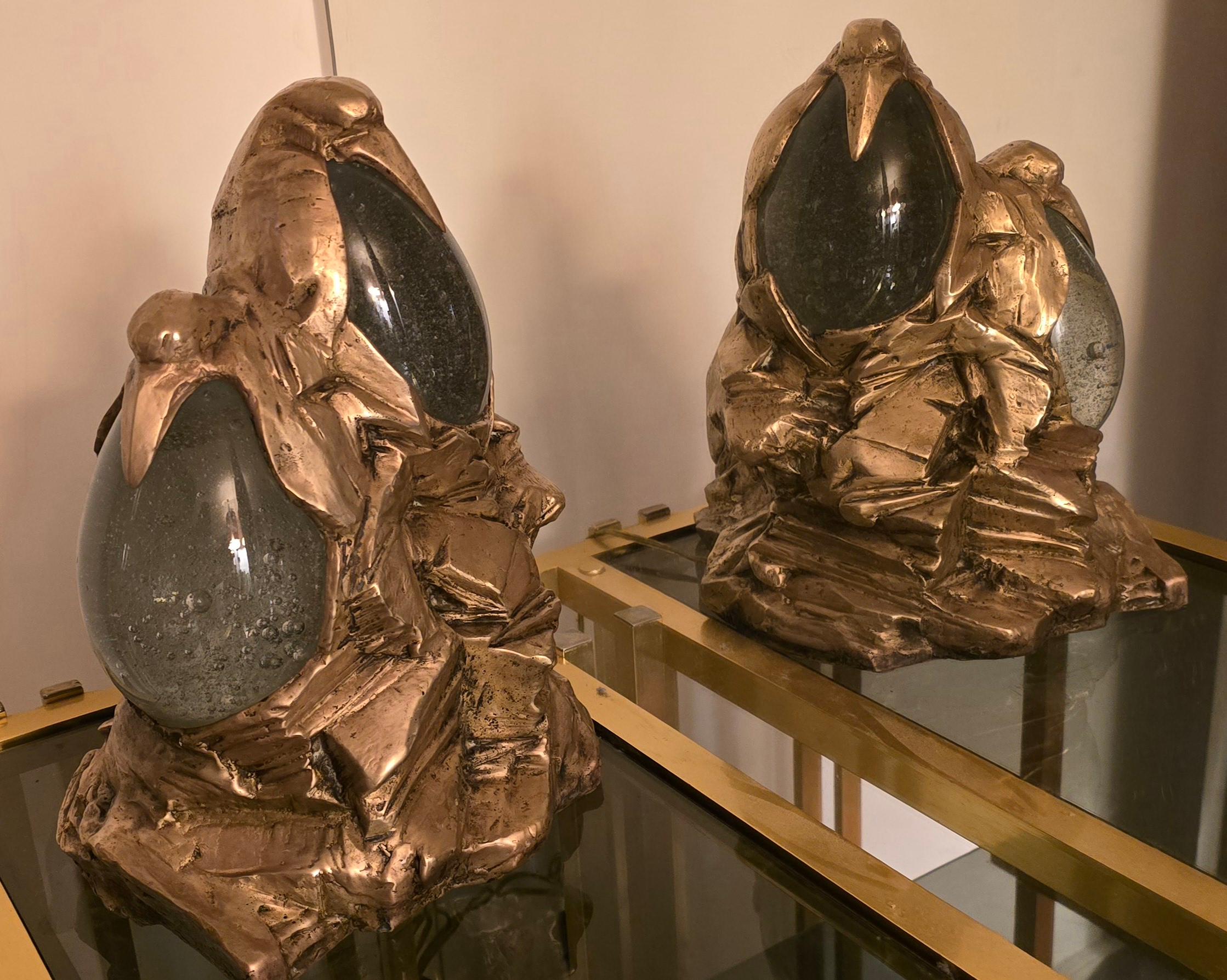 Italian Gabriella Crespi lampada Pinguini scultura in bronzo a cera persa in vendita