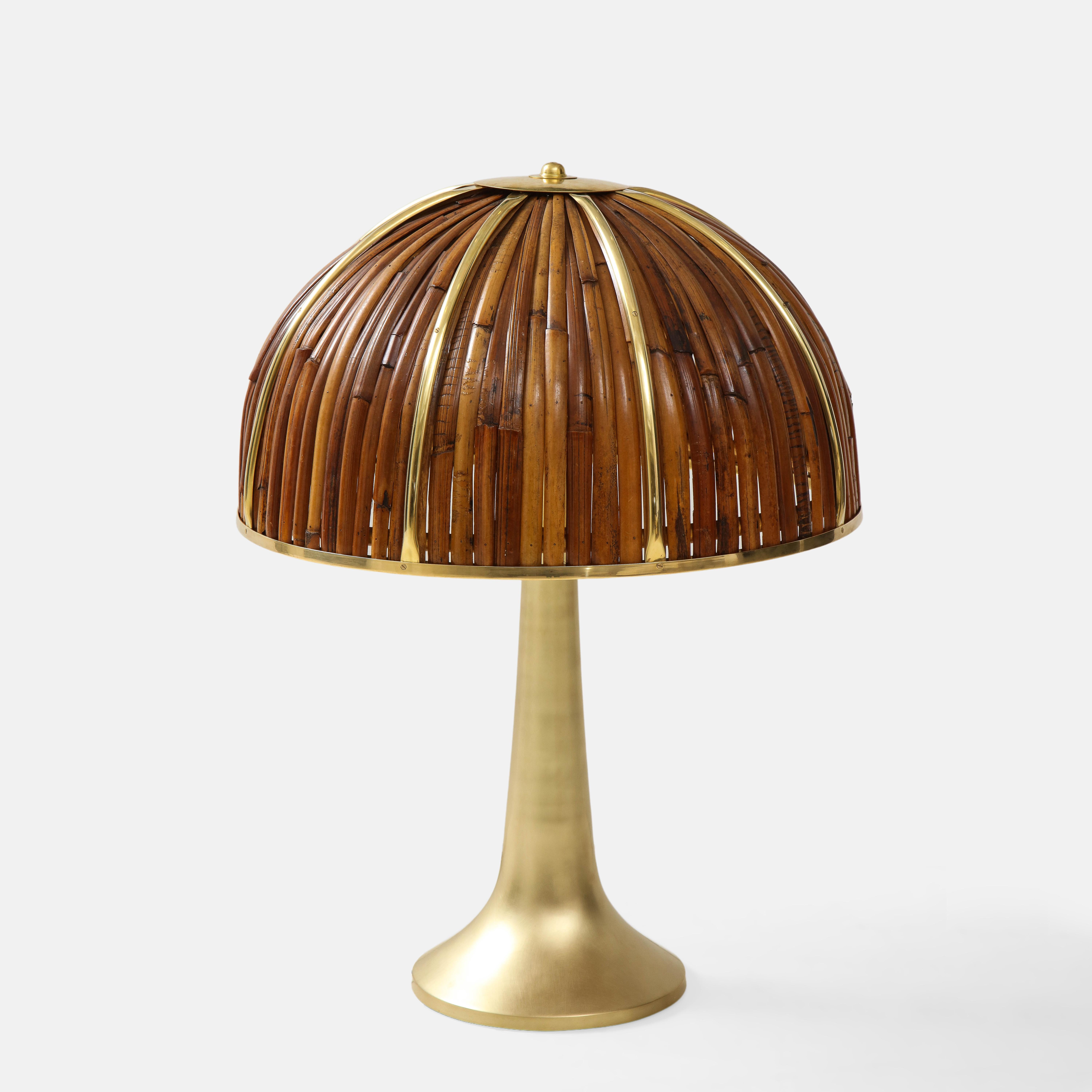Mid-Century Modern Gabriella Crespi Large Bamboo and Brass 'Fungo' Table Lamp