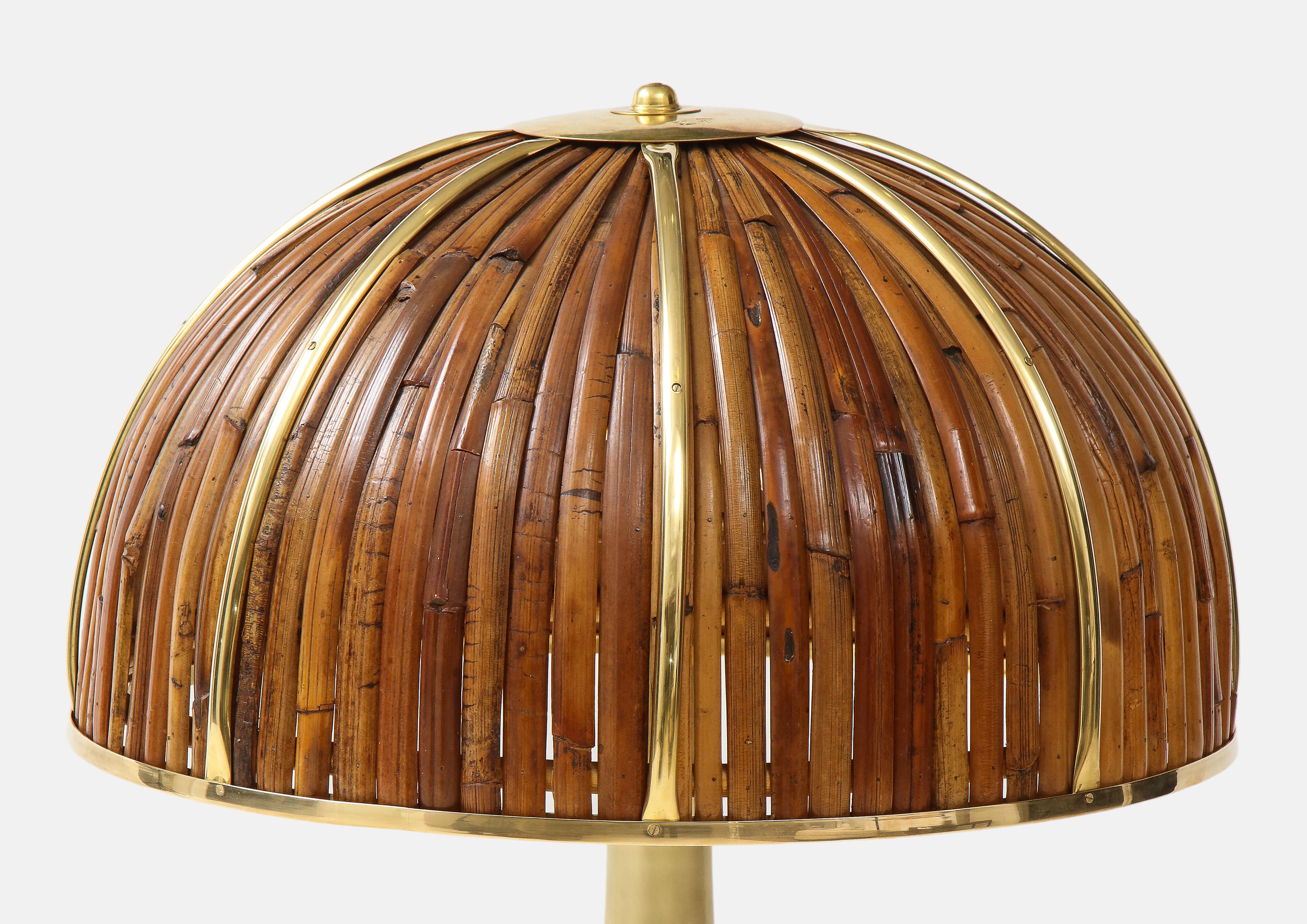 Gabriella Crespi Large Bamboo and Brass 'Fungo' Table Lamp In Good Condition In New York, NY