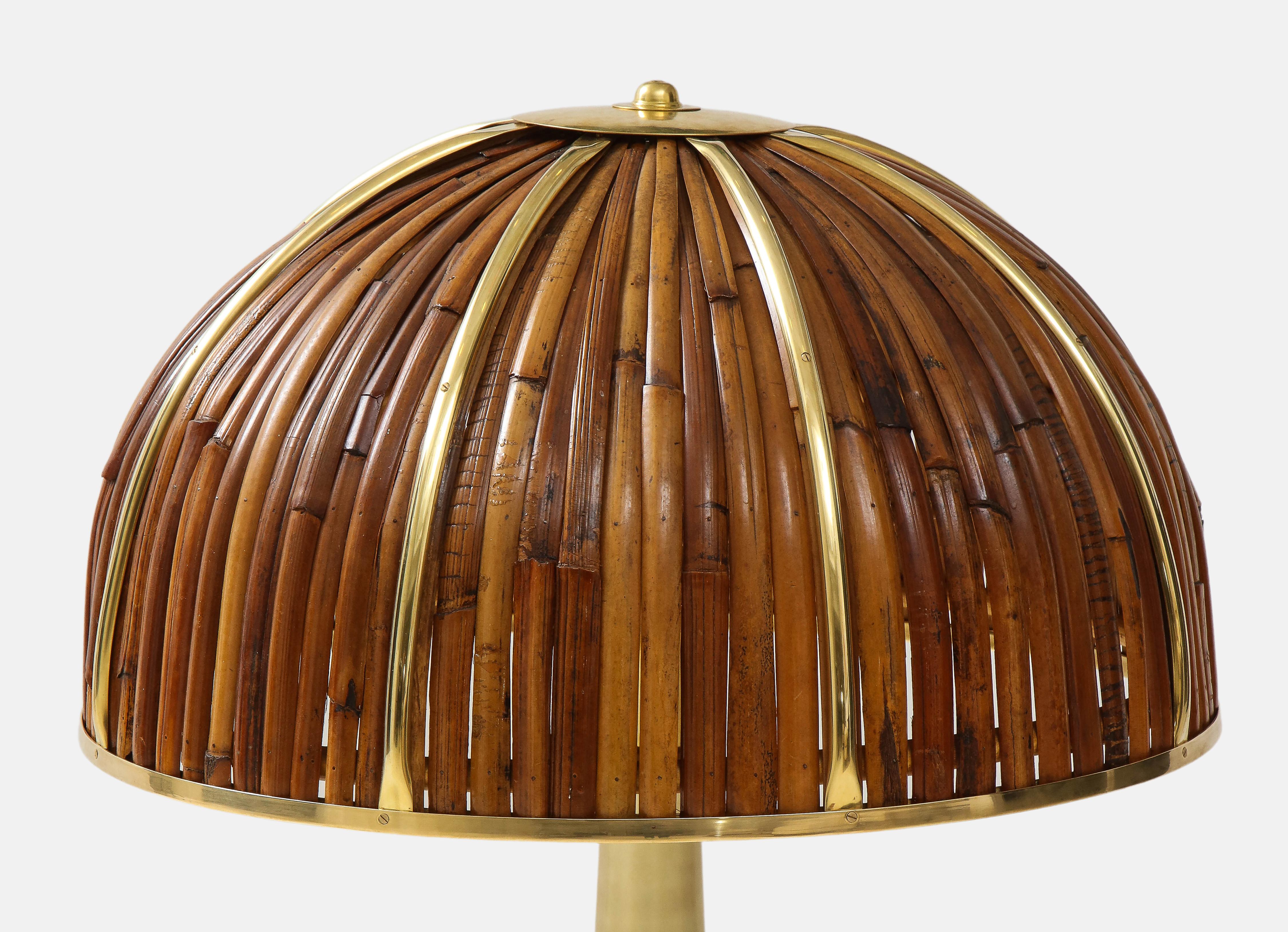Late 20th Century Gabriella Crespi Large Bamboo and Brass 'Fungo' Table Lamp