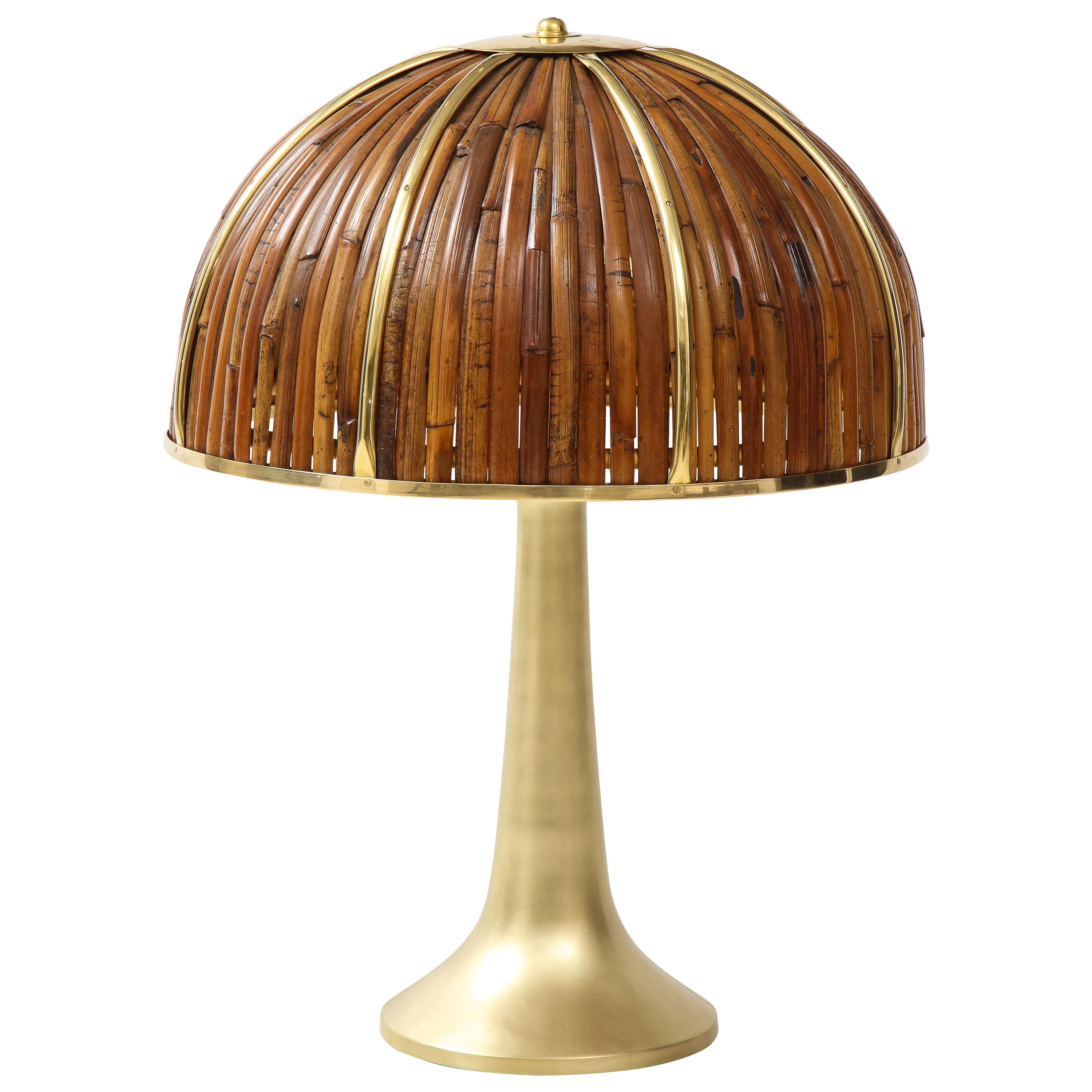Gabriella Crespi Large Bamboo and Brass 'Fungo' Table Lamp