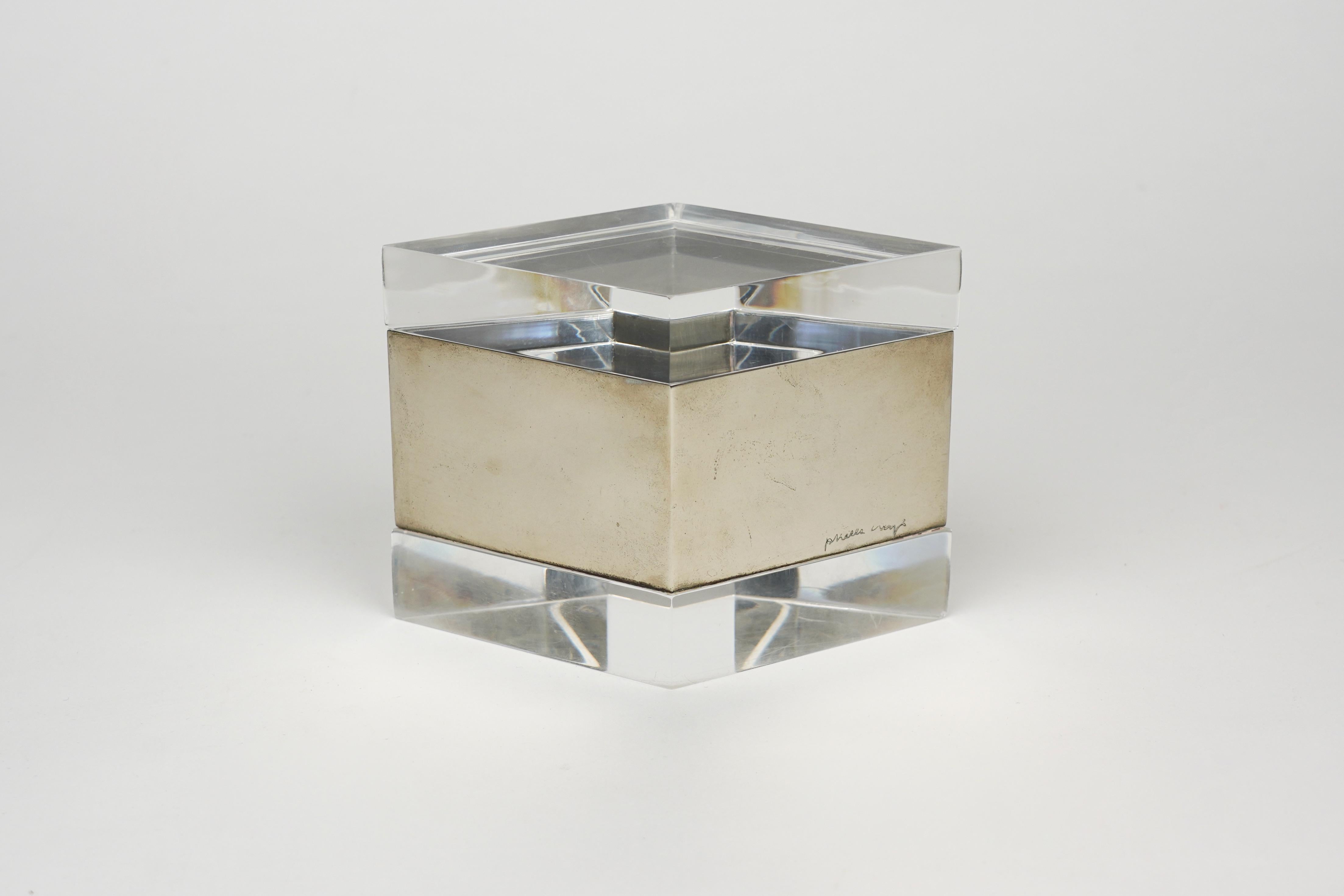 Dekorative Schachtel aus Lucite und Chrom von Gabriella Crespi, Italien 1970er Jahre (Ende des 20. Jahrhunderts) im Angebot