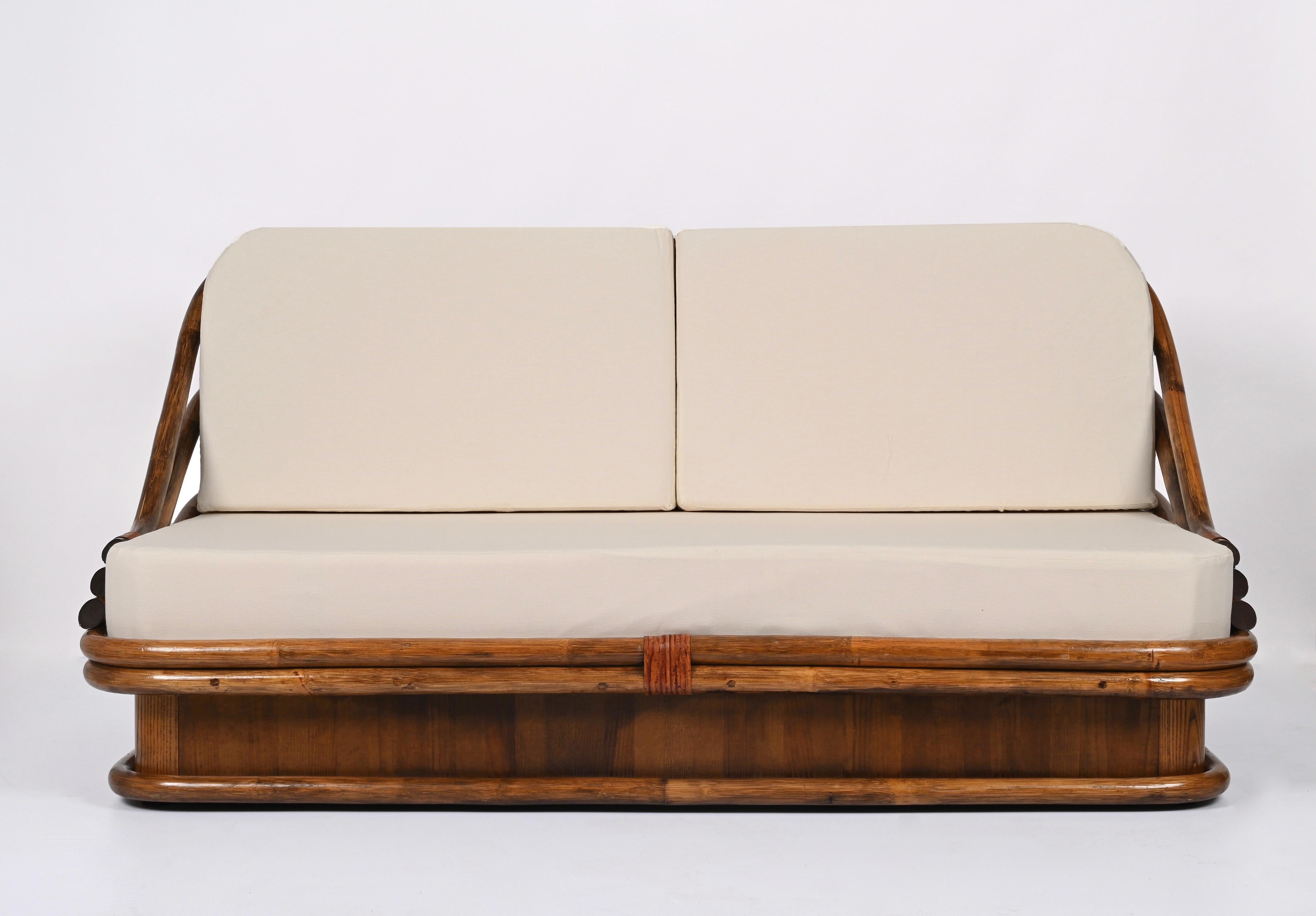 Midcentury Bamboo, Maple Wood Italian Sofa, 1960s 6