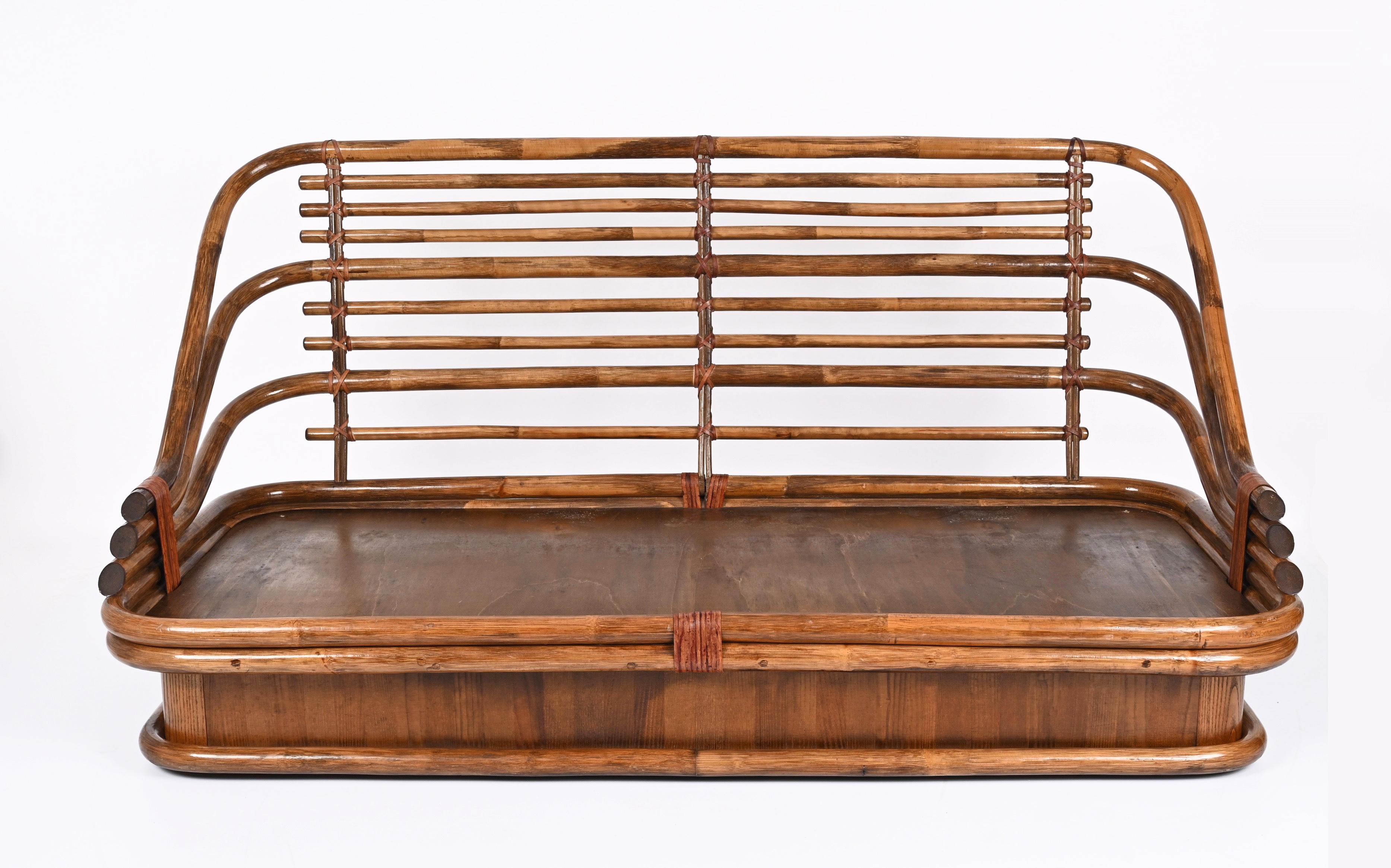 Midcentury Bamboo, Maple Wood Italian Sofa, 1960s In Good Condition In Roma, IT