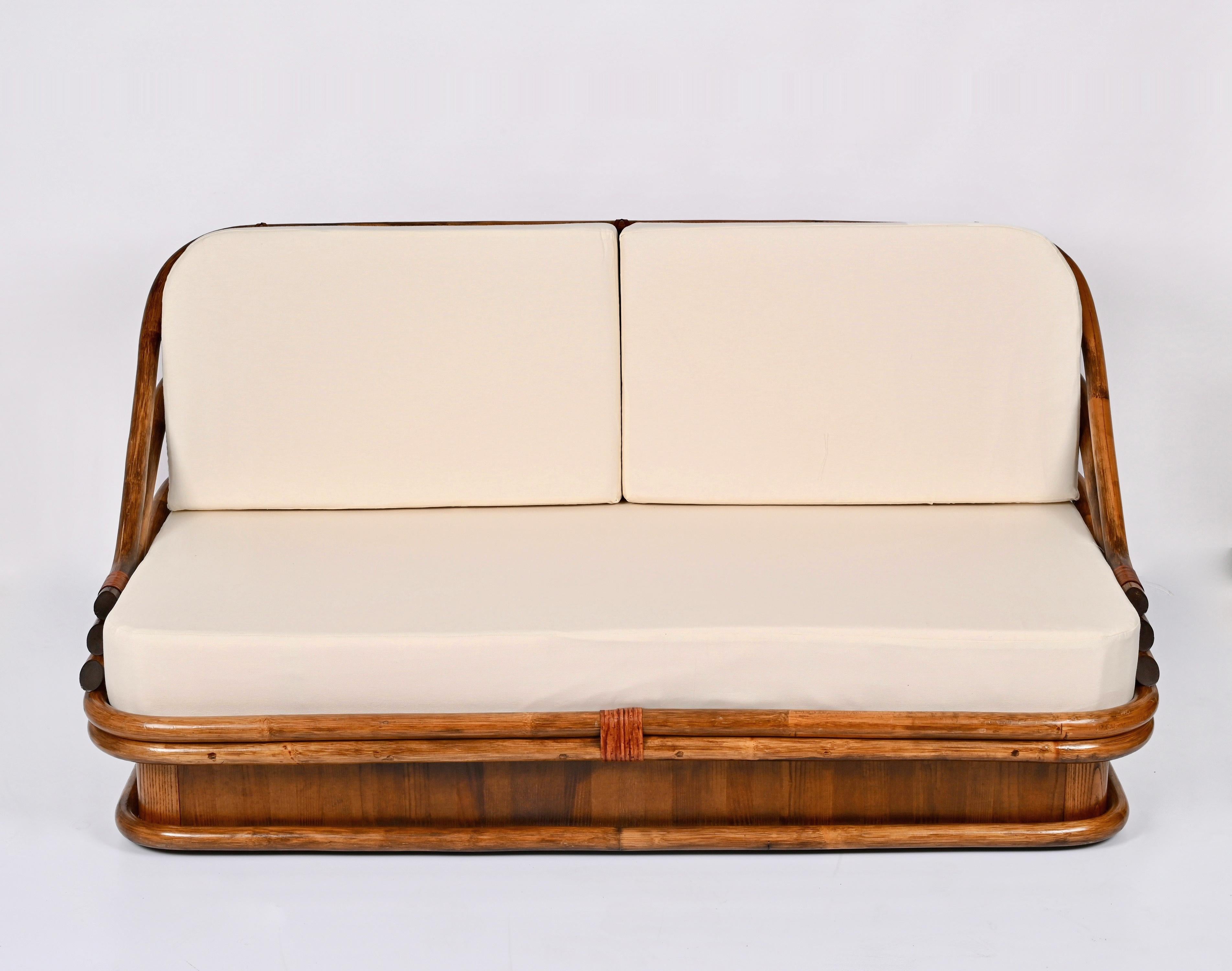 Mid-20th Century Midcentury Bamboo, Maple Wood Italian Sofa, 1960s