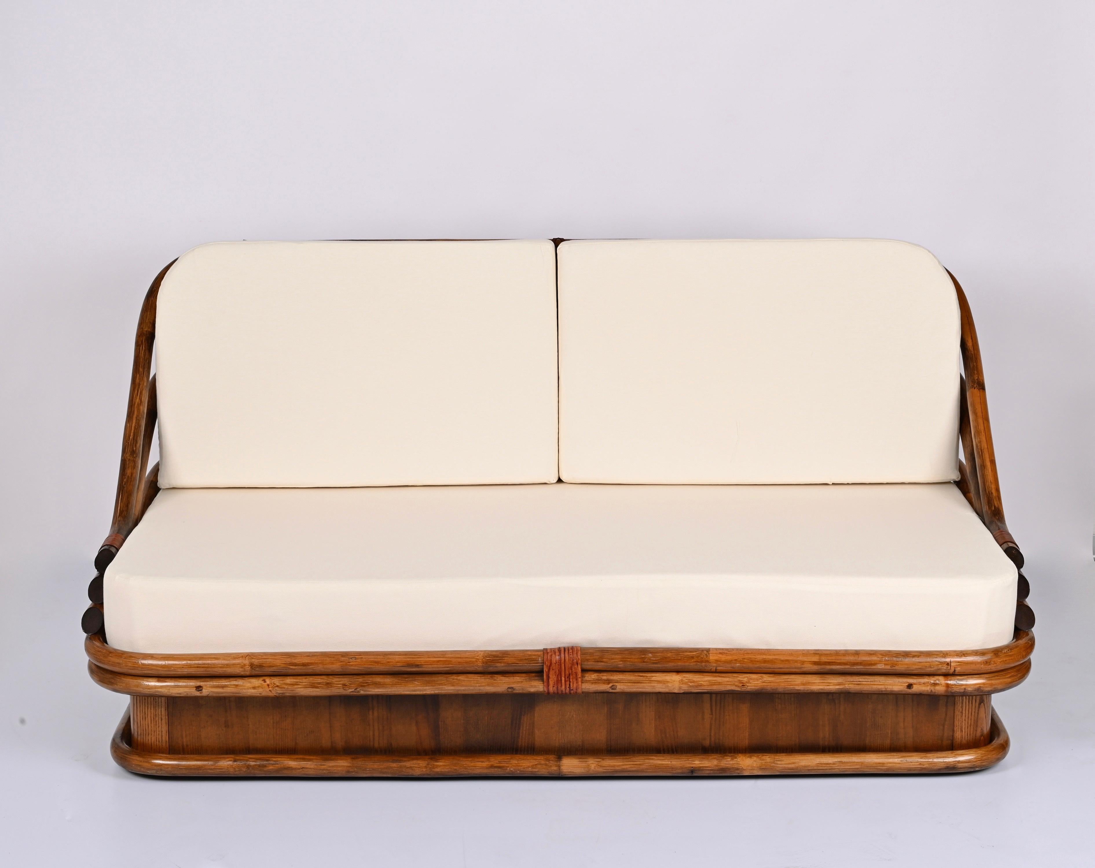 Midcentury Bamboo, Maple Wood Italian Sofa, 1960s 1