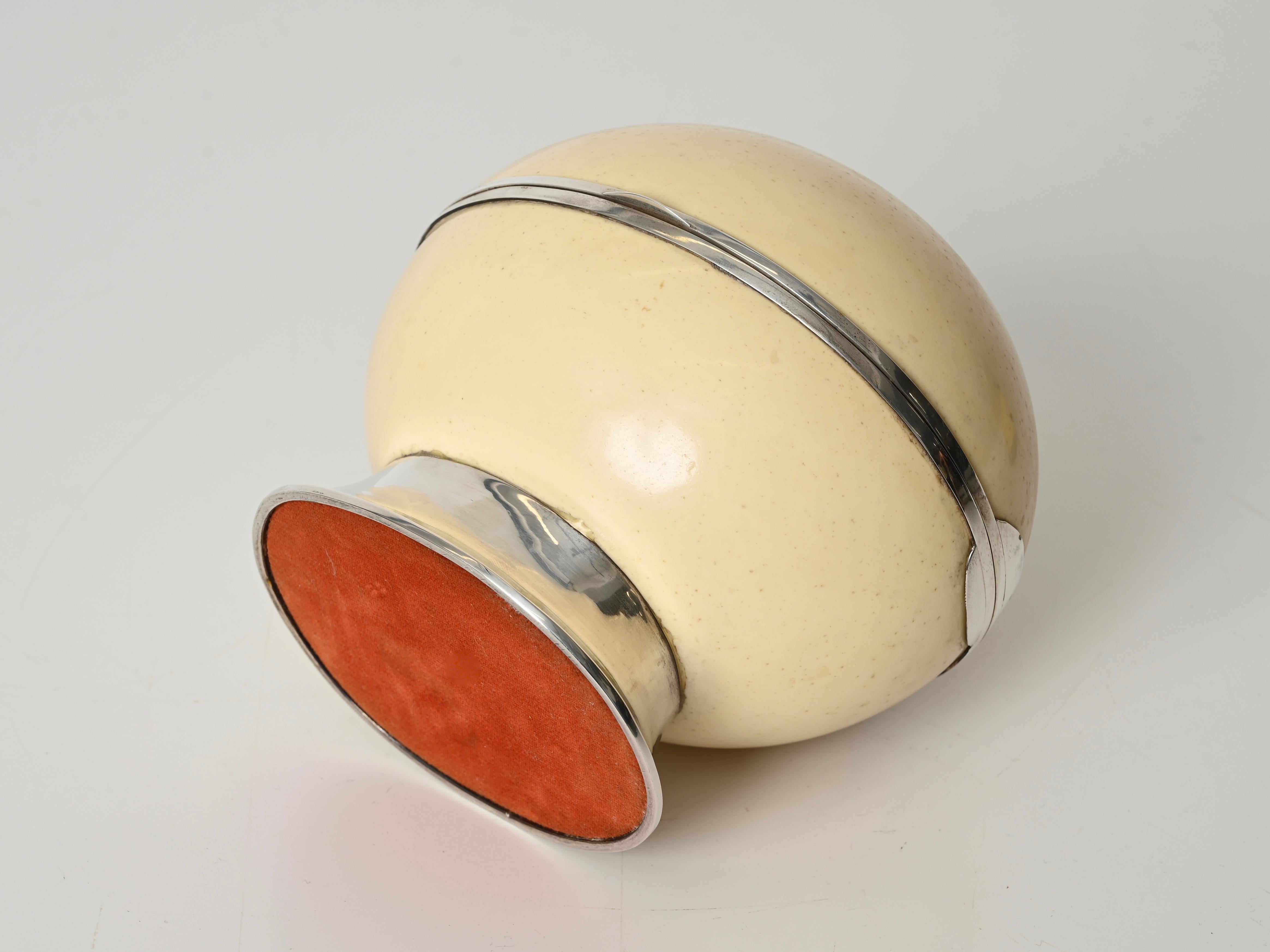 Gabriella Crespi Ostrich Egg and Silver 925 Decorative Jewelry Box, Italy 1970s 3