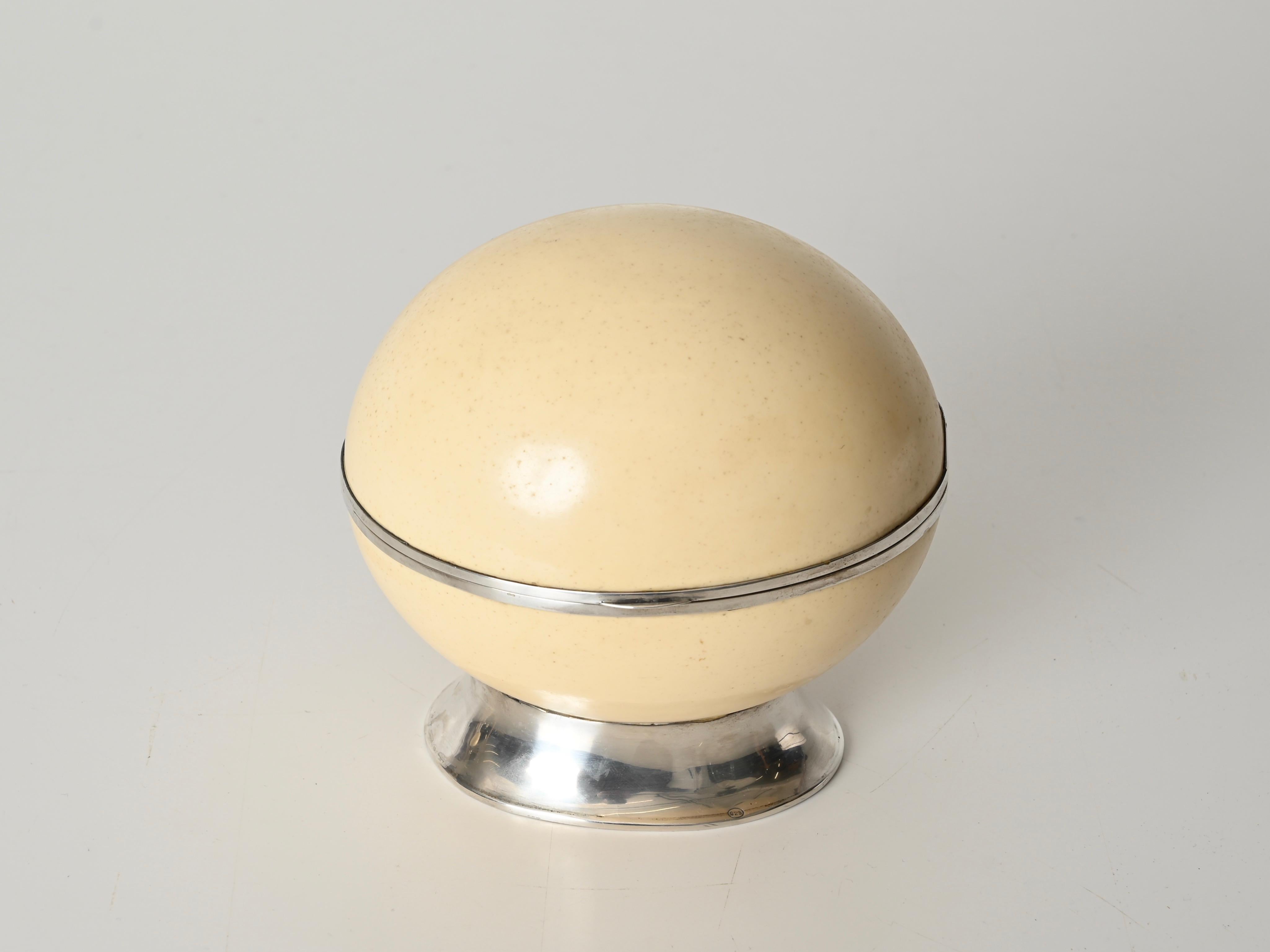 Gabriella Crespi Ostrich Egg and Silver 925 Decorative Jewelry Box, Italy 1970s 4