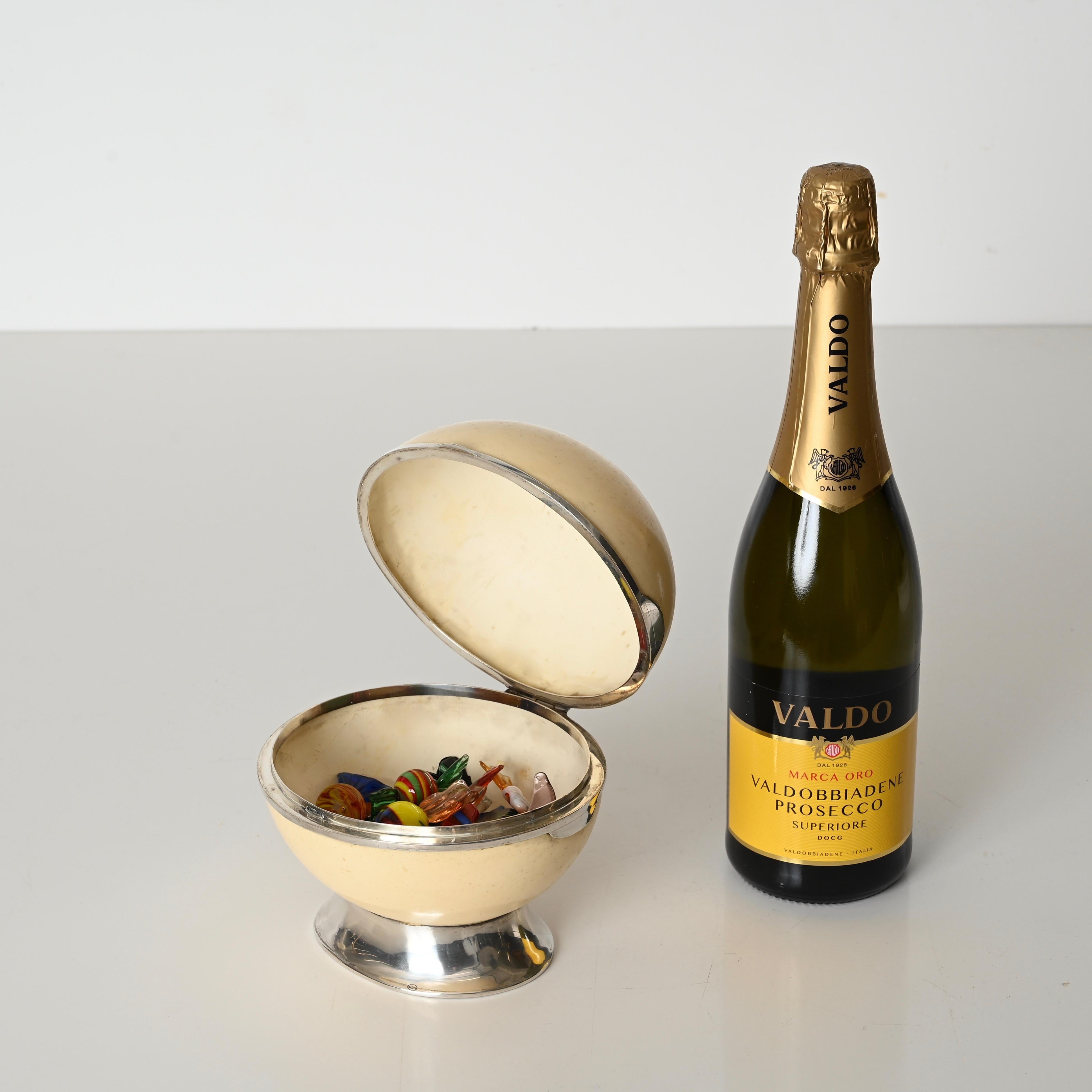 Gabriella Crespi Ostrich Egg and Silver 925 Decorative Jewelry Box, Italy 1970s 6