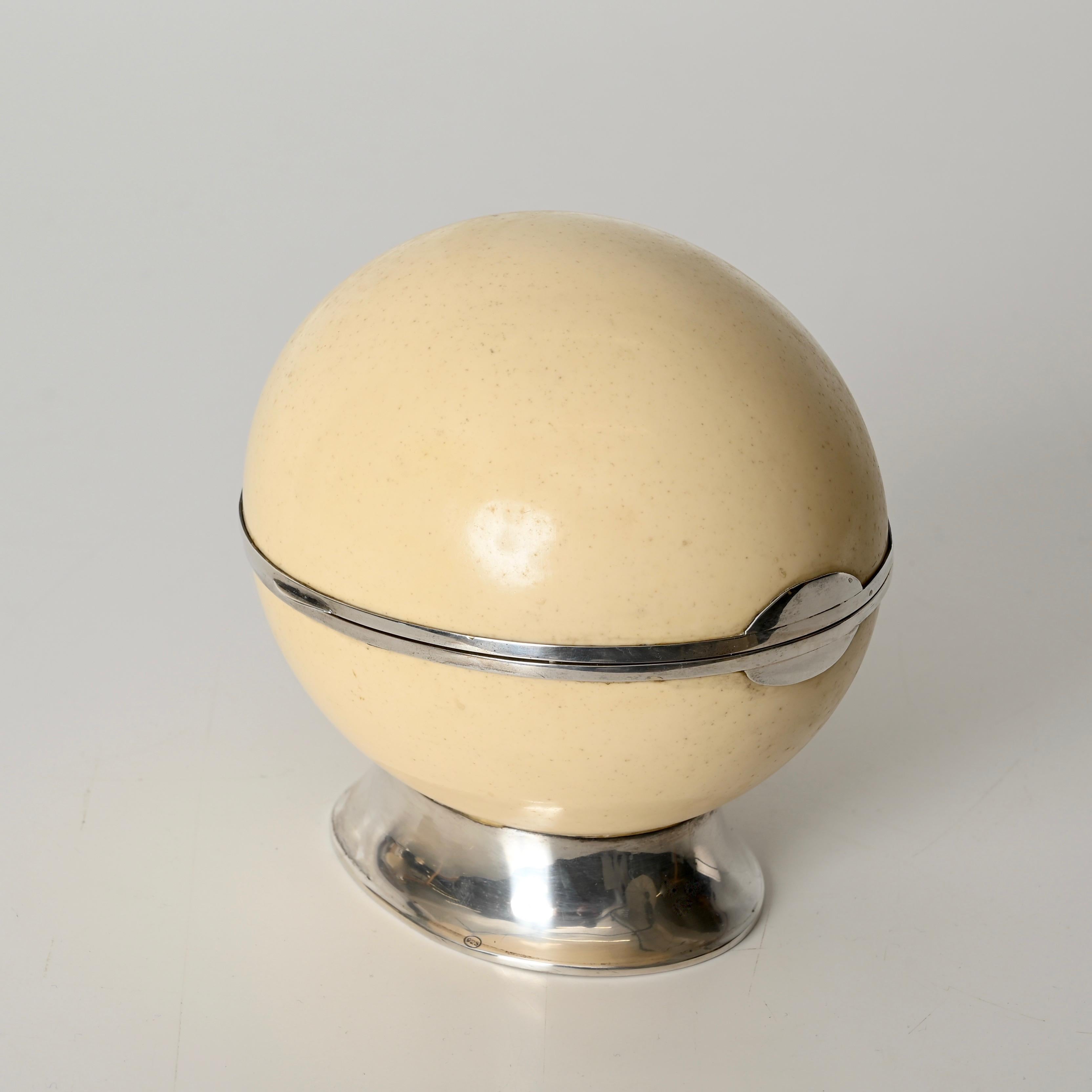 Mid-Century Modern Gabriella Crespi Ostrich Egg and Silver 925 Decorative Jewelry Box, Italy 1970s