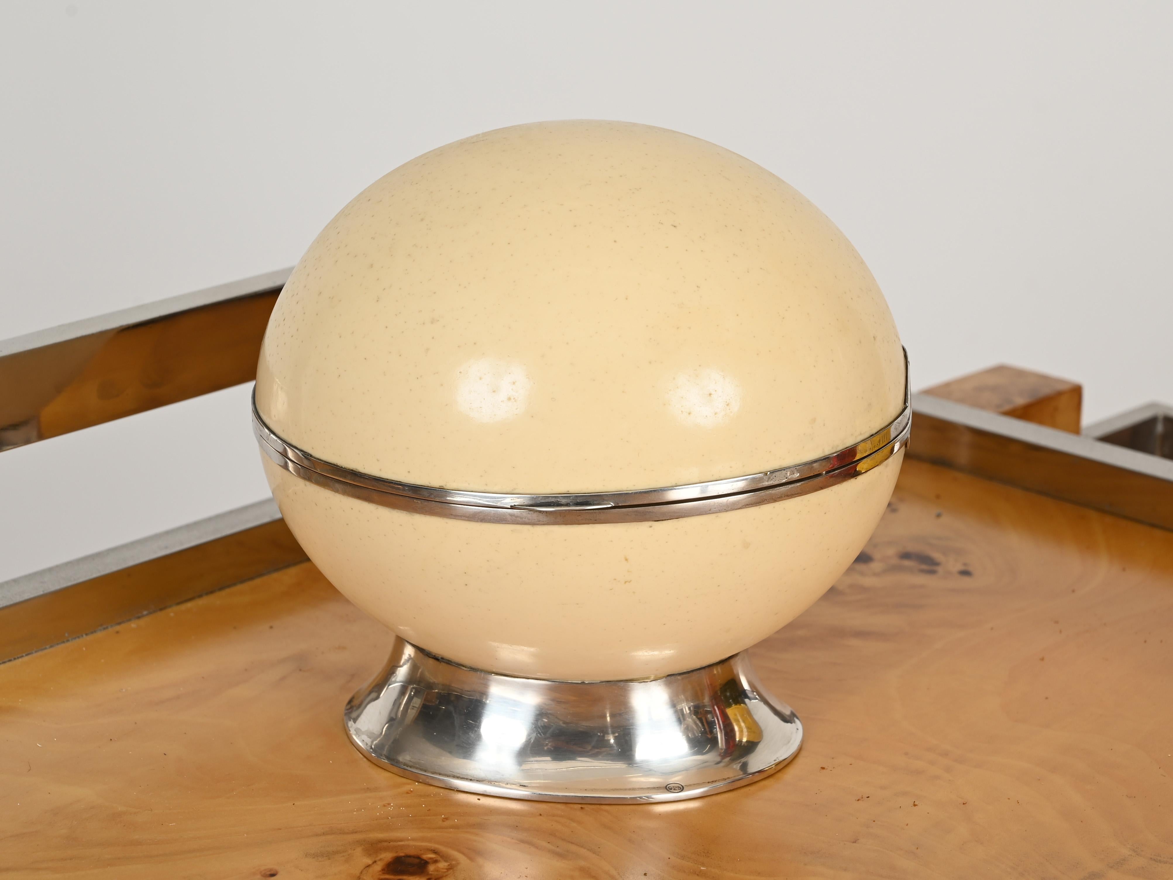 Hand-Crafted Gabriella Crespi Ostrich Egg and Silver 925 Decorative Jewelry Box, Italy 1970s