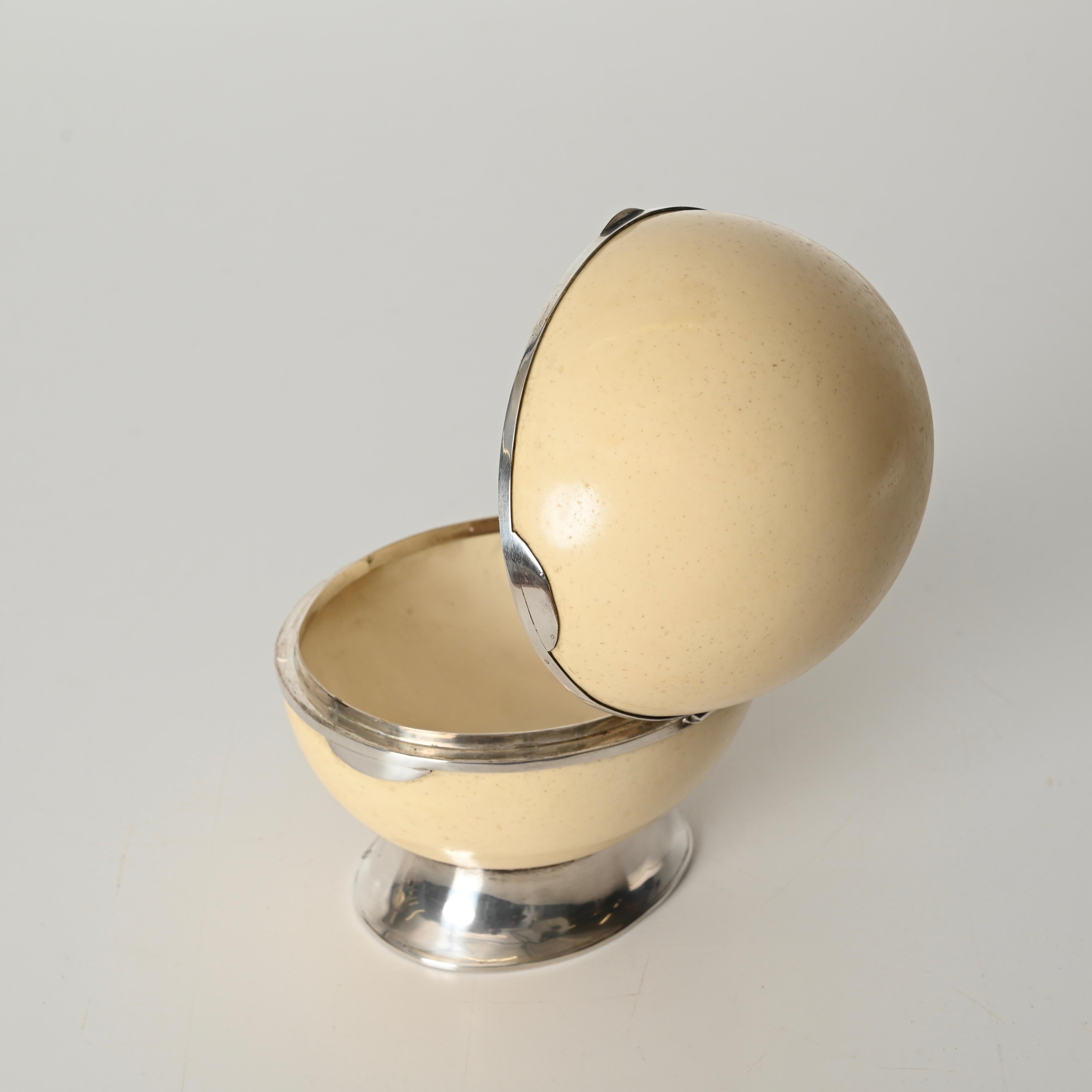 Gabriella Crespi Ostrich Egg and Silver 925 Decorative Jewelry Box, Italy 1970s In Good Condition In Roma, IT