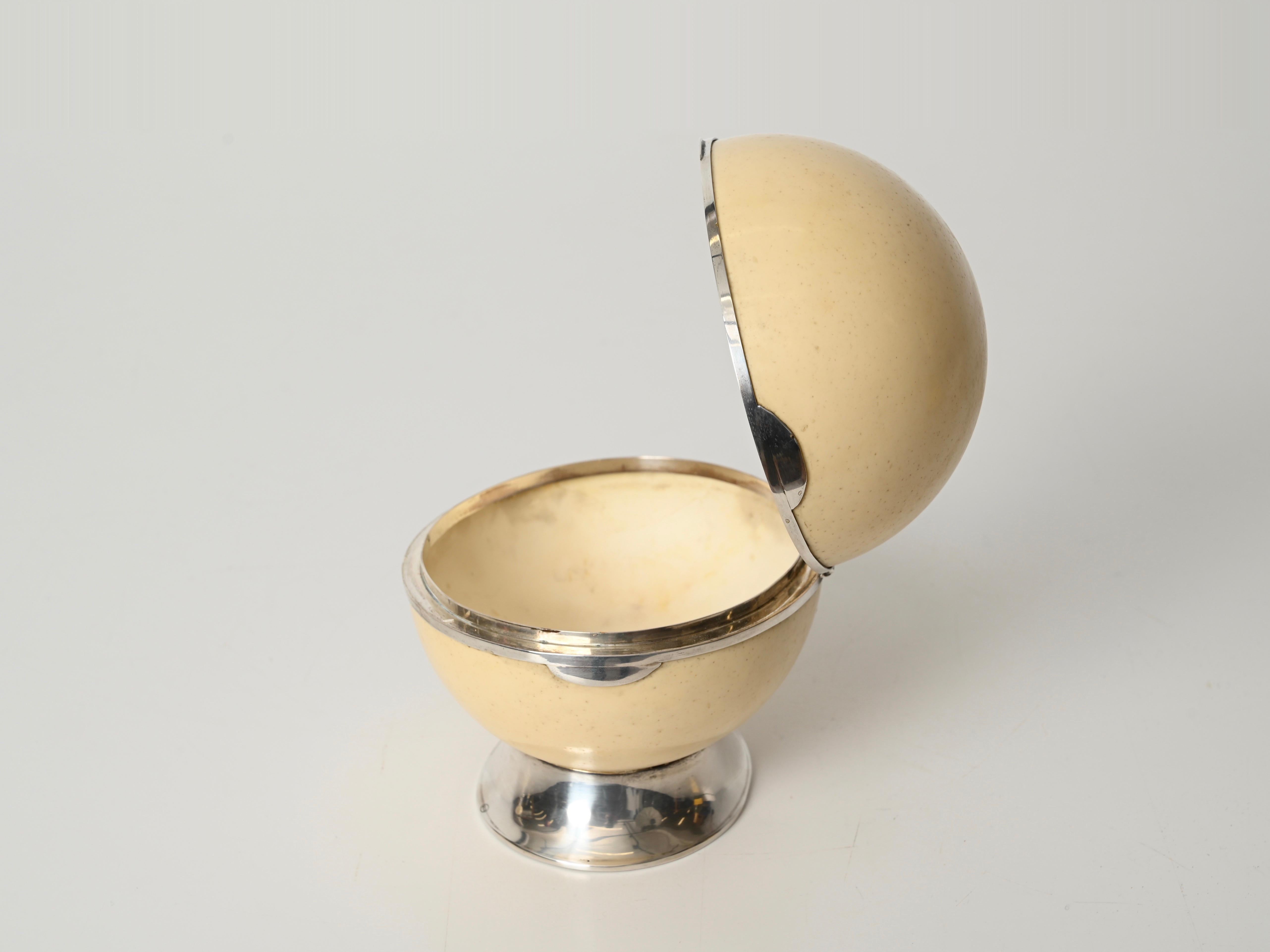 20th Century Gabriella Crespi Ostrich Egg and Silver 925 Decorative Jewelry Box, Italy 1970s