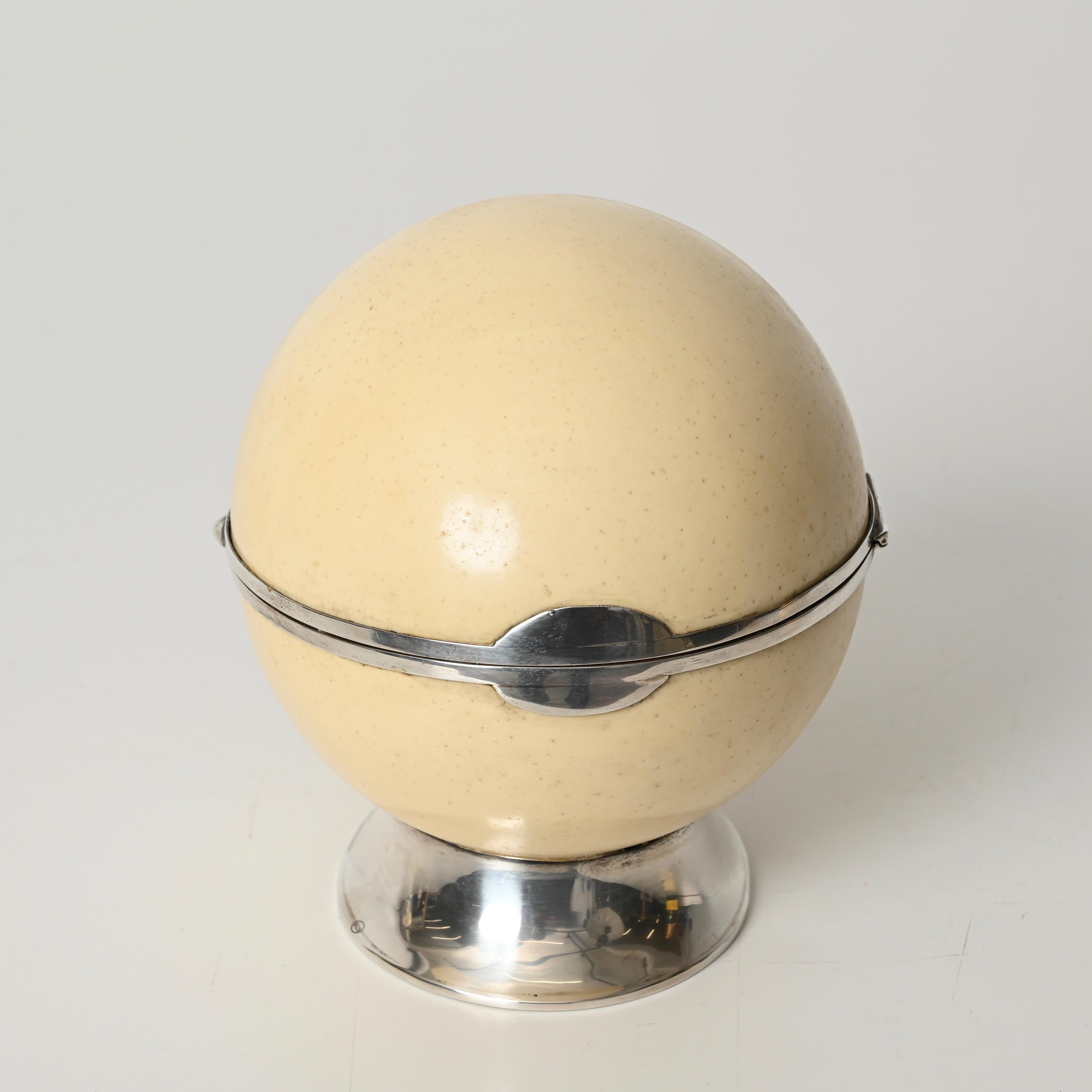 Gabriella Crespi Ostrich Egg and Silver 925 Decorative Jewelry Box, Italy 1970s 1