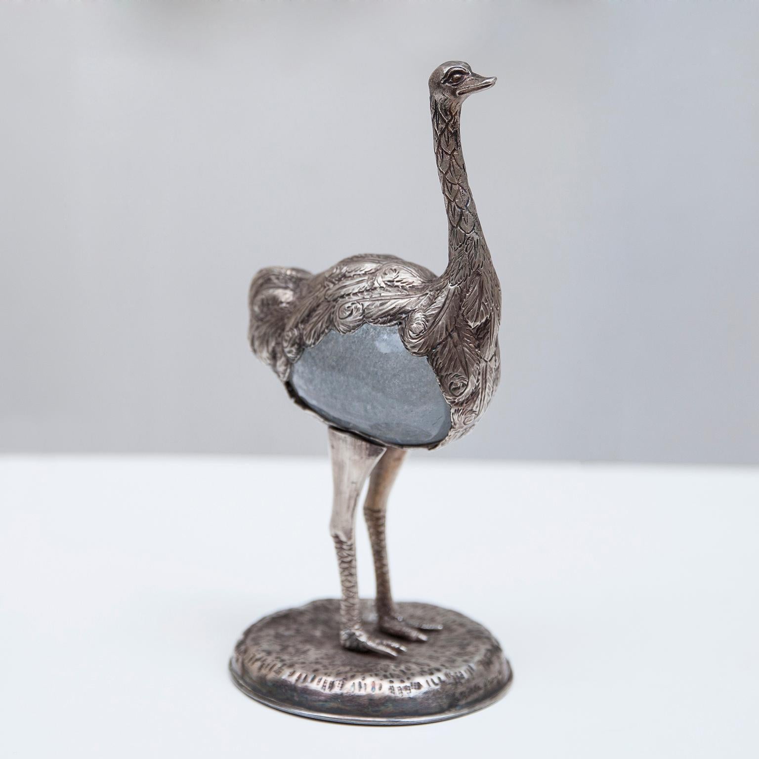 Rare signed Gabriella Crespi ostrich sculpture with a Murano blown glass egg inside, made in Italy, 1970s.
   
  