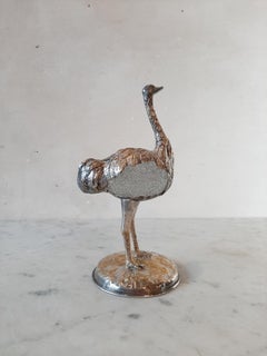 Gabriella Crespi Ostrich Sculpture with a Murano Glass Egg, Italy, 1970s