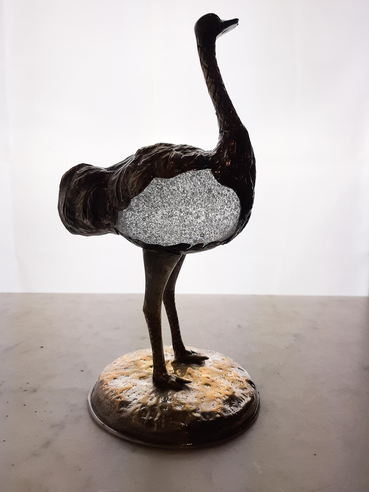 Hollywood Regency Gabriella Crespi Ostrich Sculpture with a Murano Glass Egg, Italy, 1970s 
