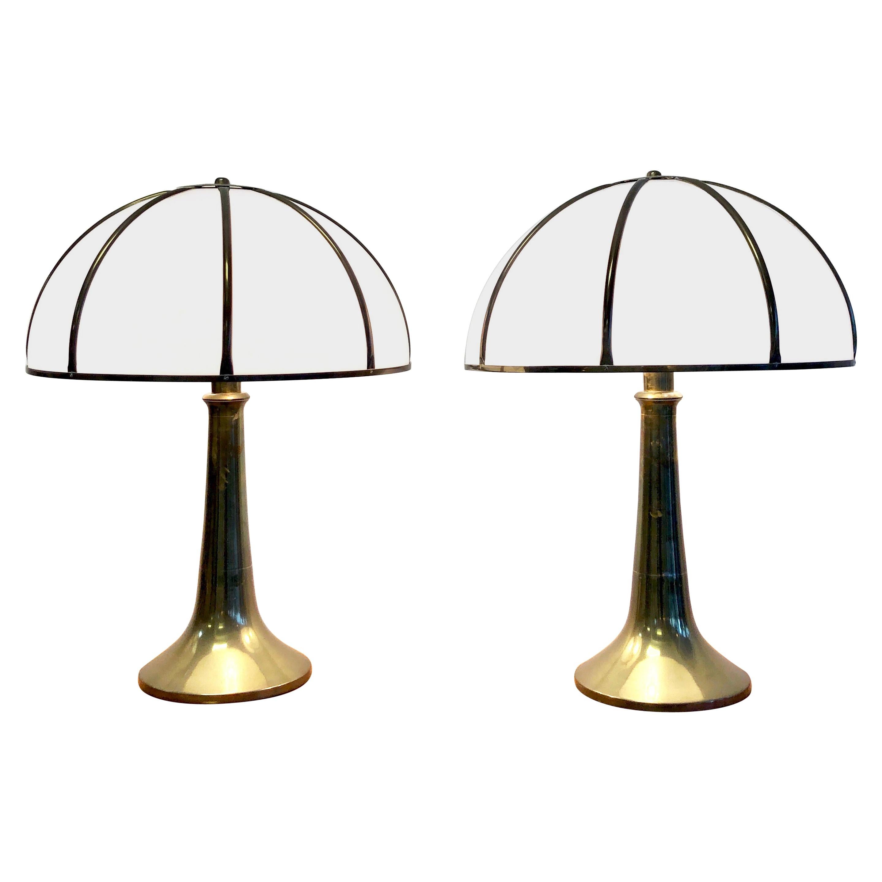 Gabriella Crespi Pair of Fungo Brass and Plexiglass Table Lamps, 1970