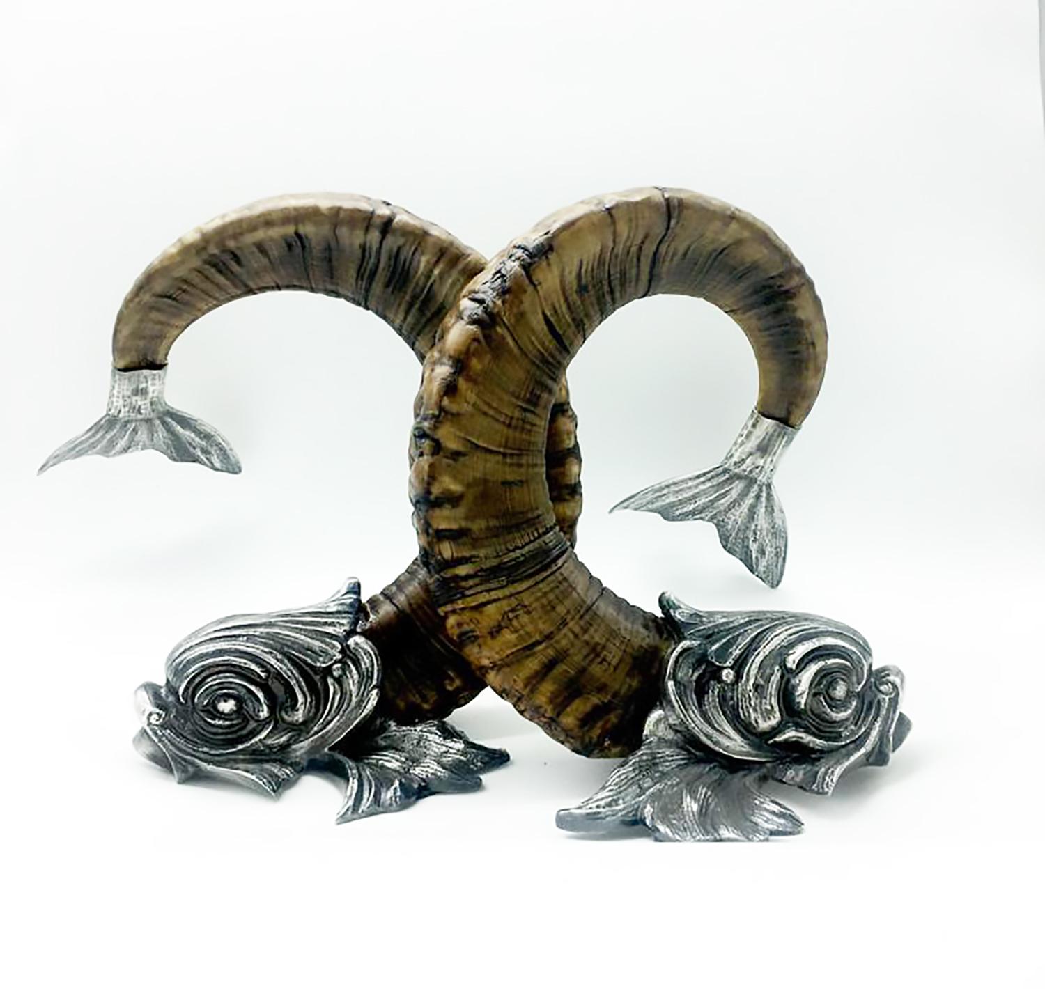 Gabriella Crespi Pair of Silver and Horn Dolphins 4
