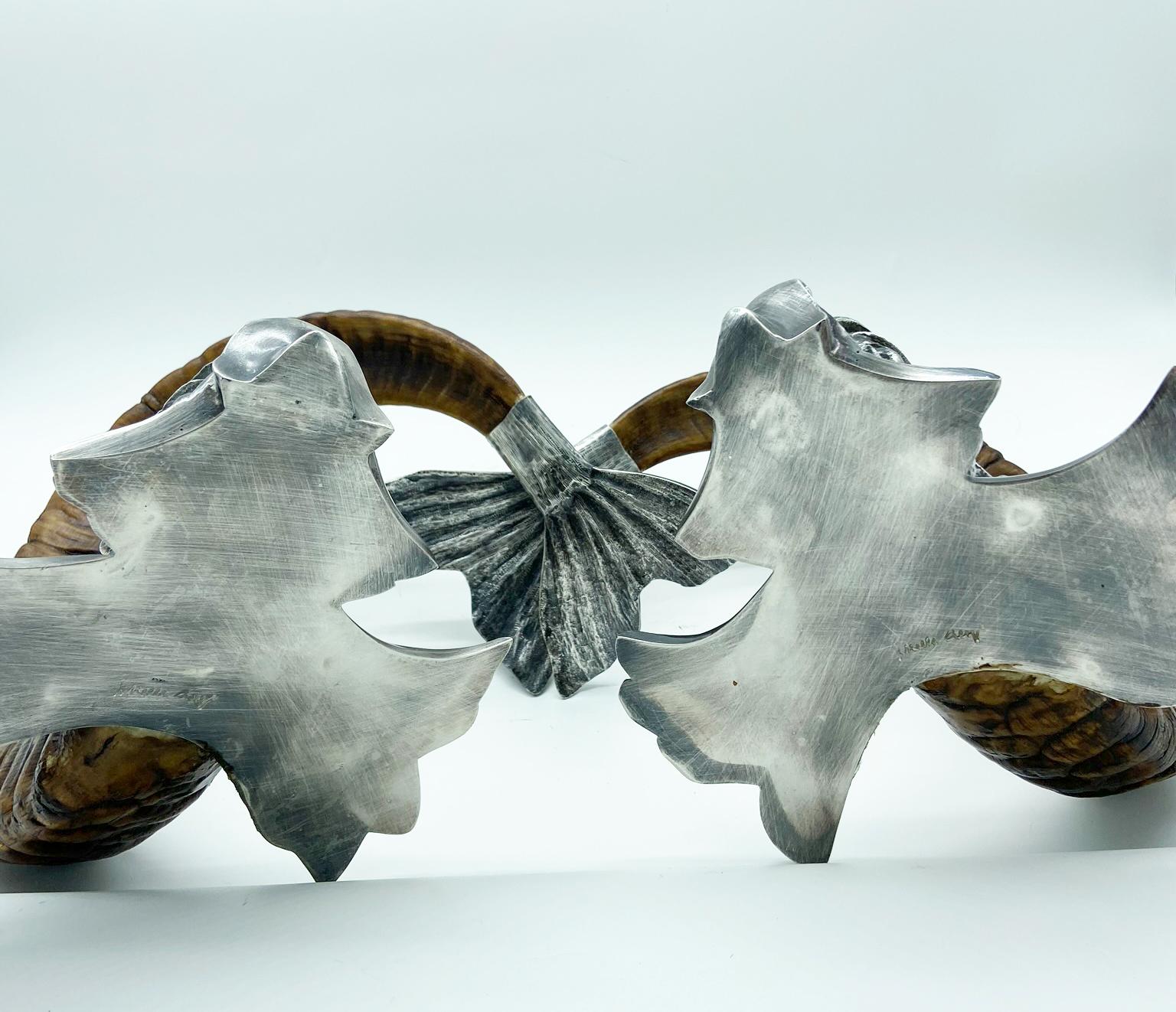 Gabriella Crespi Pair of Silver and Horn Dolphins 1
