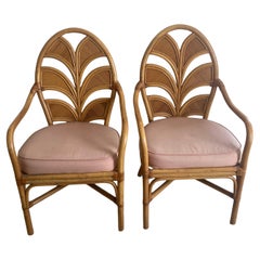Gabriella Crespi Pencil Reed Rattan Arm Chairs - a Pair