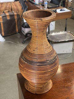 Gabriella Crespi Pencil Reed Rattan Large Floor Vase, Circa 1970