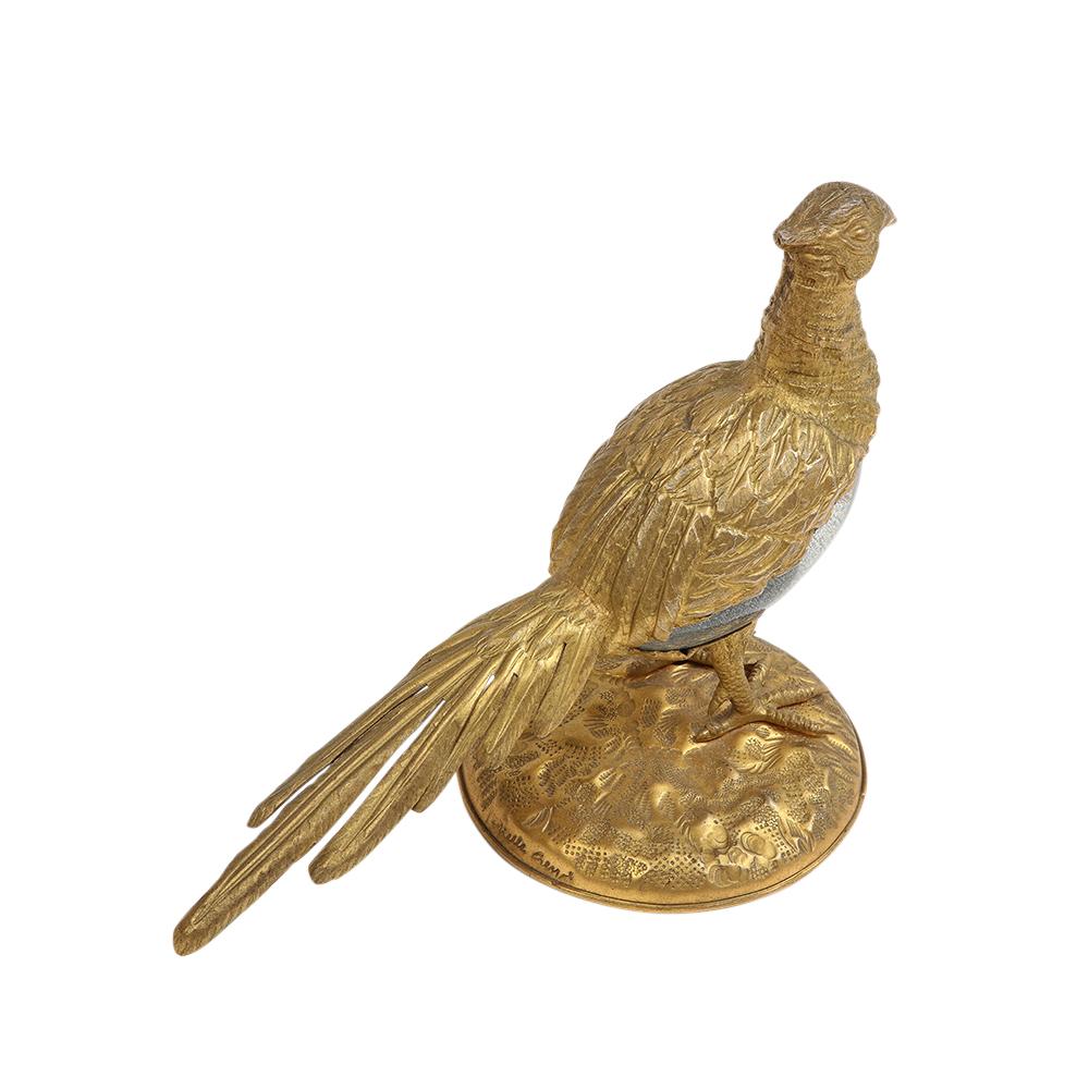 Gabriella Crespi Pheasant Gilt Bronze, Glass, Signed For Sale 3