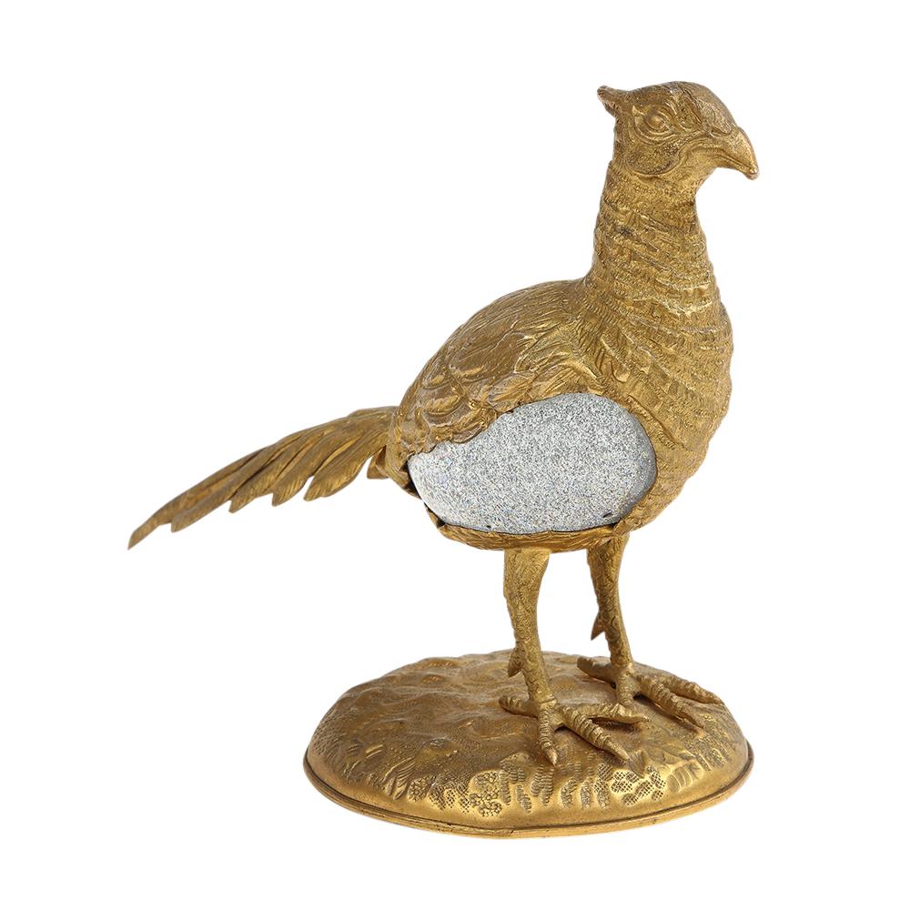 Mid-Century Modern Gabriella Crespi Pheasant Gilt Bronze, Glass, Signed For Sale