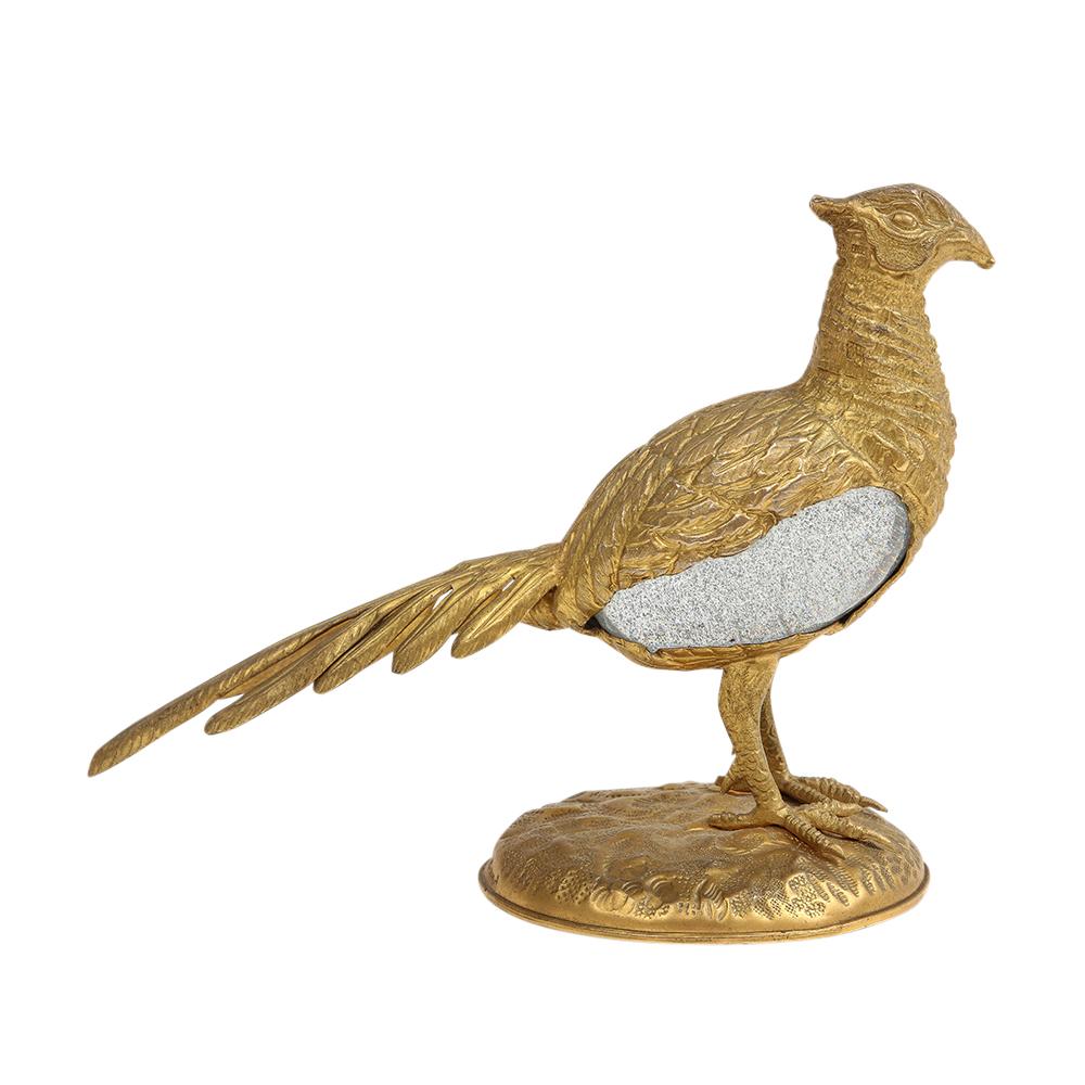 Italian Gabriella Crespi Pheasant Gilt Bronze, Glass, Signed For Sale