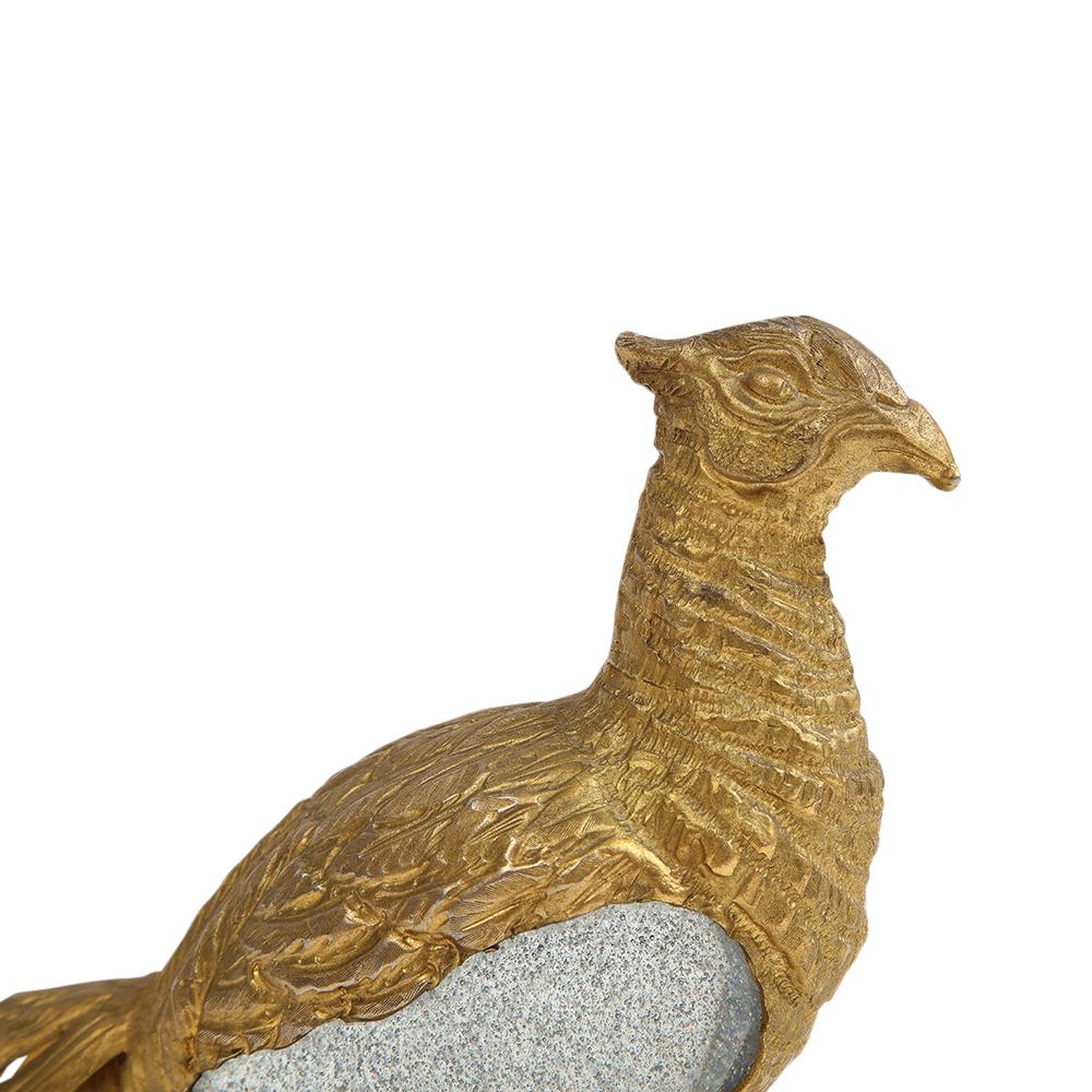Gabriella Crespi Pheasant Gilt Bronze, Glass, Signed In Good Condition For Sale In New York, NY