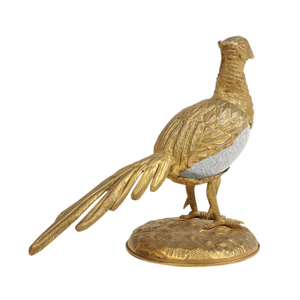 Late 20th Century Gabriella Crespi Pheasant Gilt Bronze, Glass, Signed For Sale