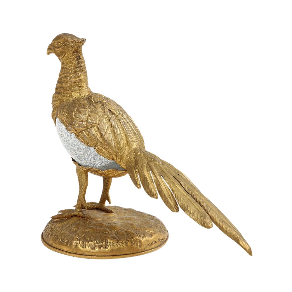 Gabriella Crespi Pheasant Gilt Bronze, Glass, Signed For Sale 2