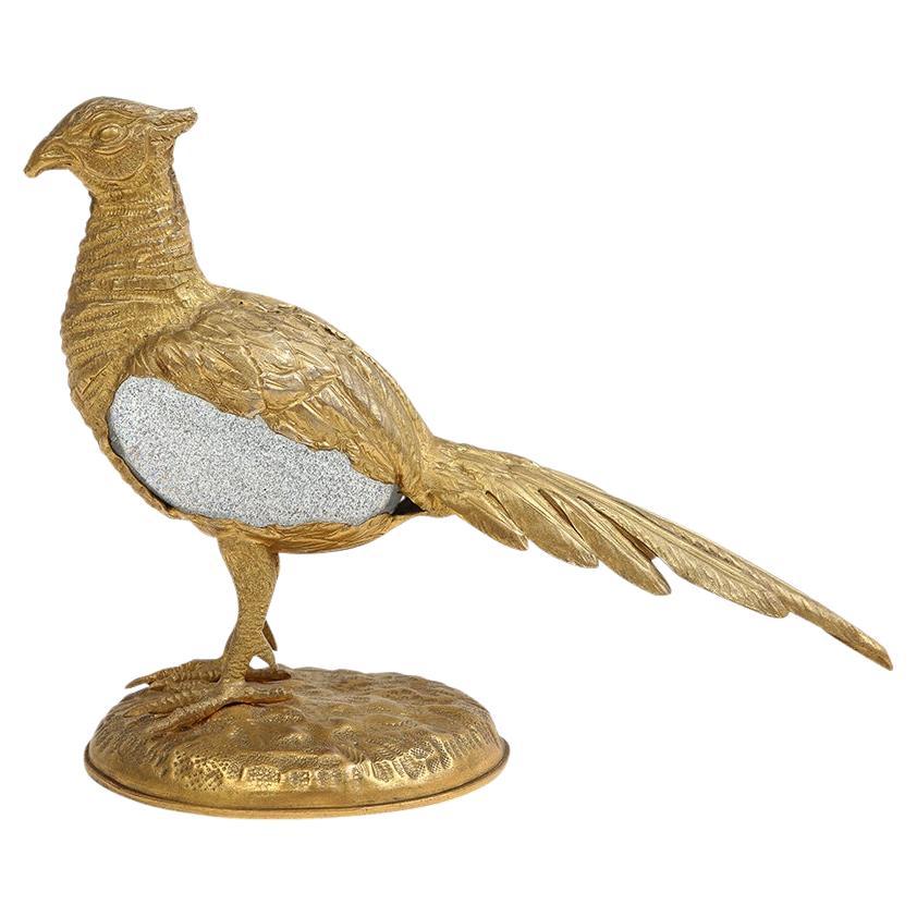Gabriella Crespi Pheasant Gilt Bronze, Glass, Signed For Sale