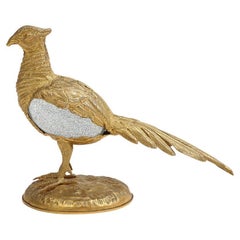 Gabriella Crespi Pheasant Gilt Bronze, Glass, Signed