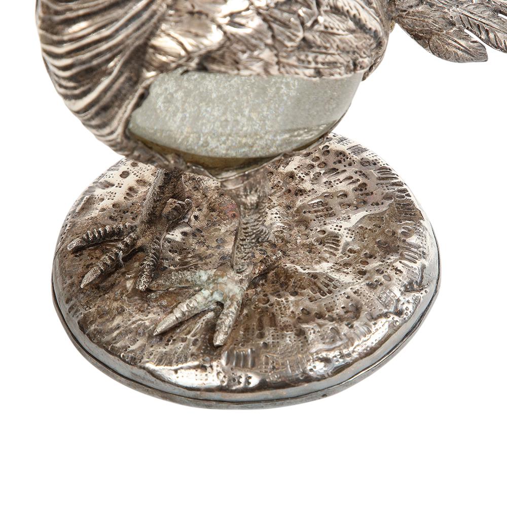 Gabriella Crespi Pheasant Silvered Bronze, Glass, Signed For Sale 5