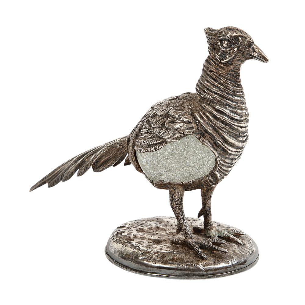 Mid-Century Modern Gabriella Crespi Pheasant Silvered Bronze, Glass, Signed For Sale