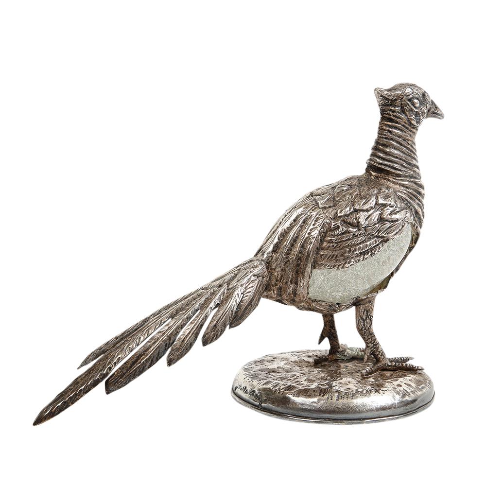 Gabriella Crespi Pheasant Silvered Bronze, Glass, Signed In Good Condition For Sale In New York, NY