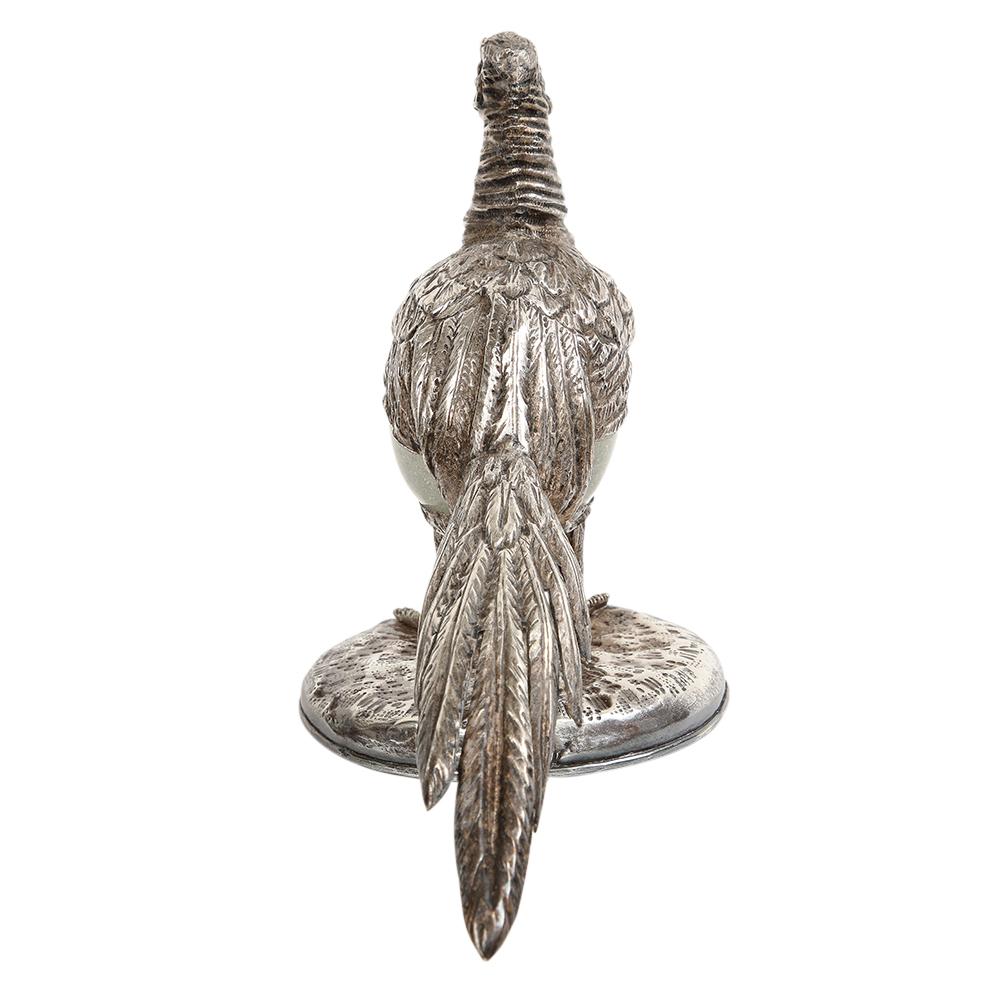 Late 20th Century Gabriella Crespi Pheasant Silvered Bronze, Glass, Signed For Sale