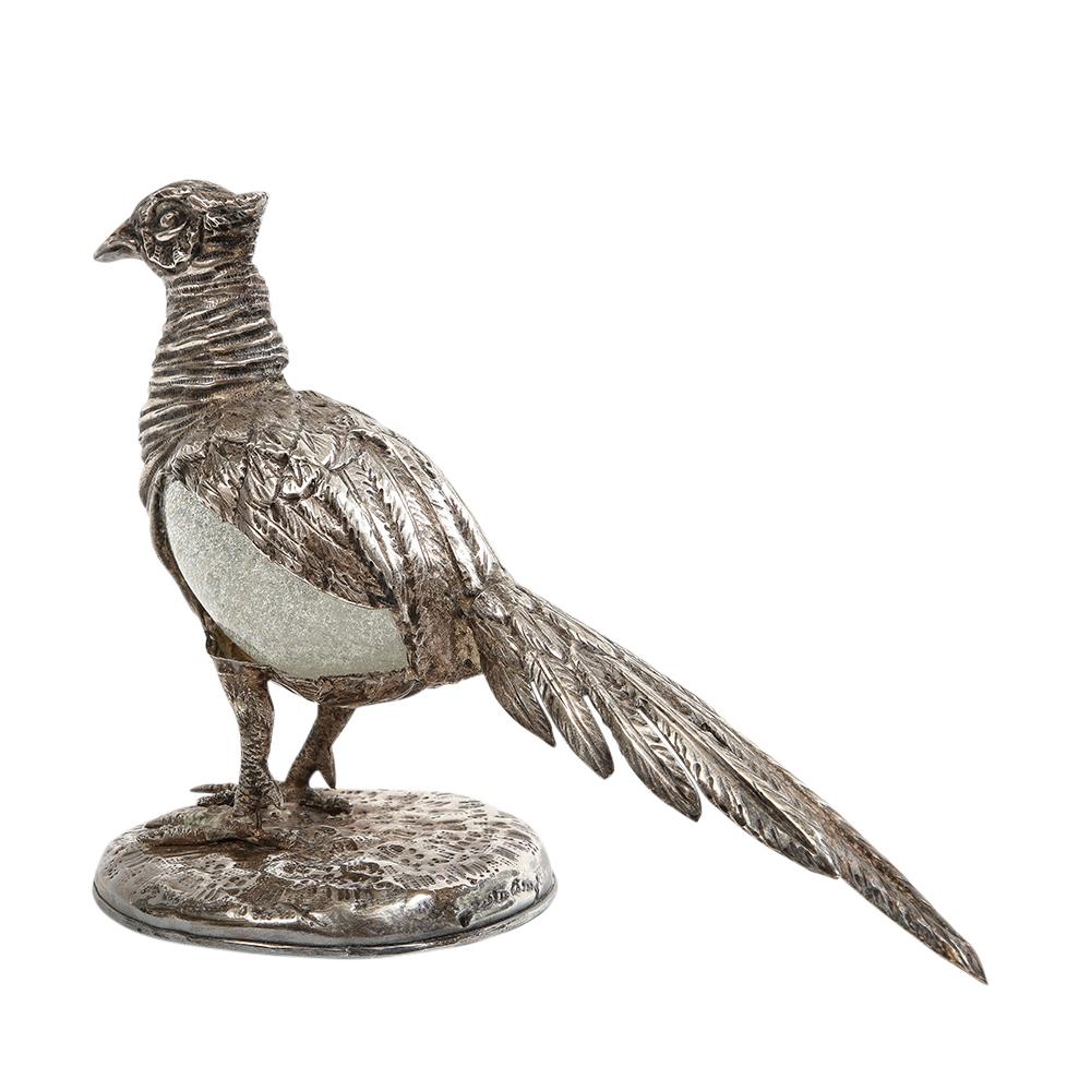 Gabriella Crespi Pheasant Silvered Bronze, Glass, Signed For Sale 1